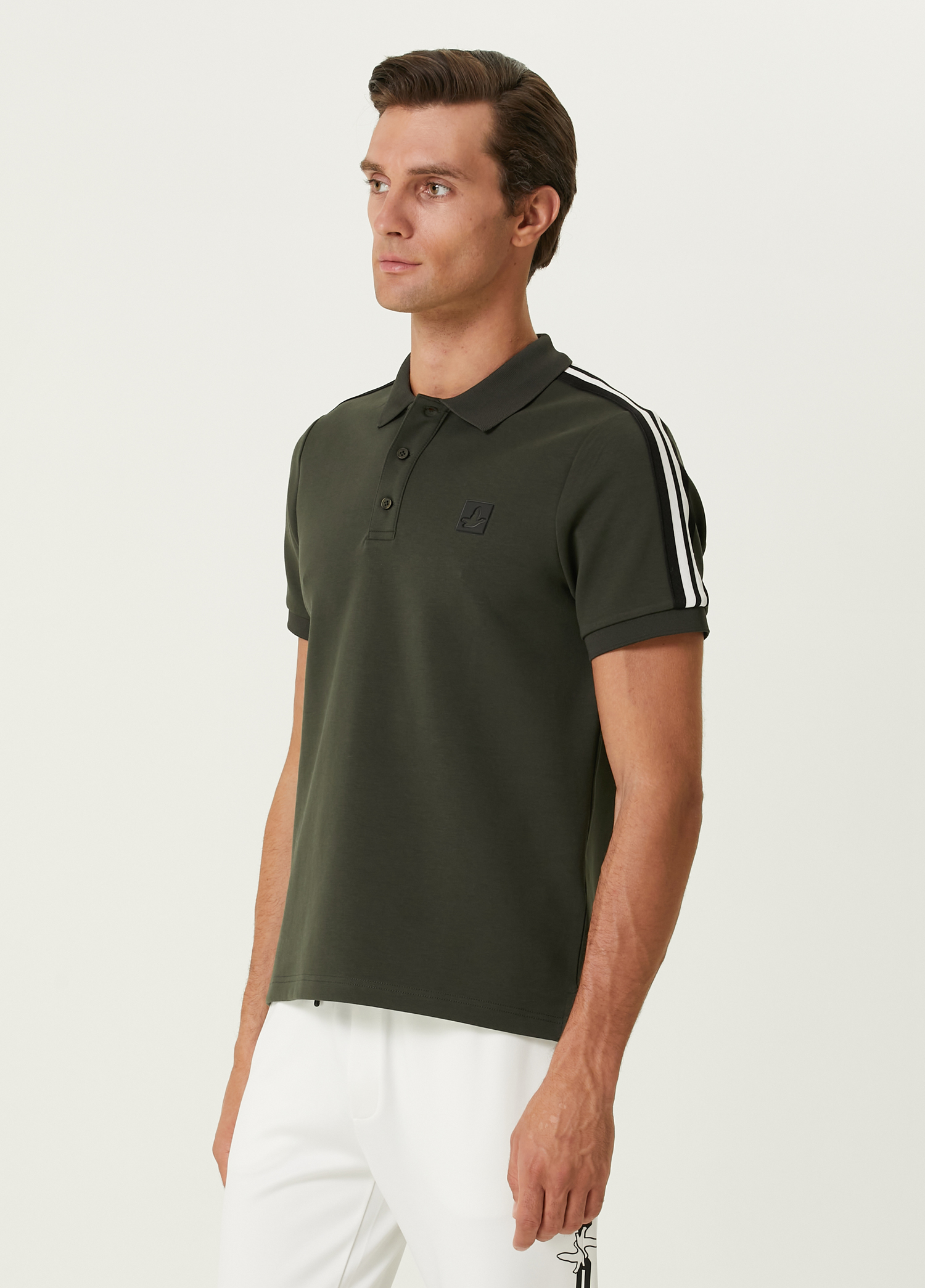 Haki Şerit Detaylı Polo T-shirt_3