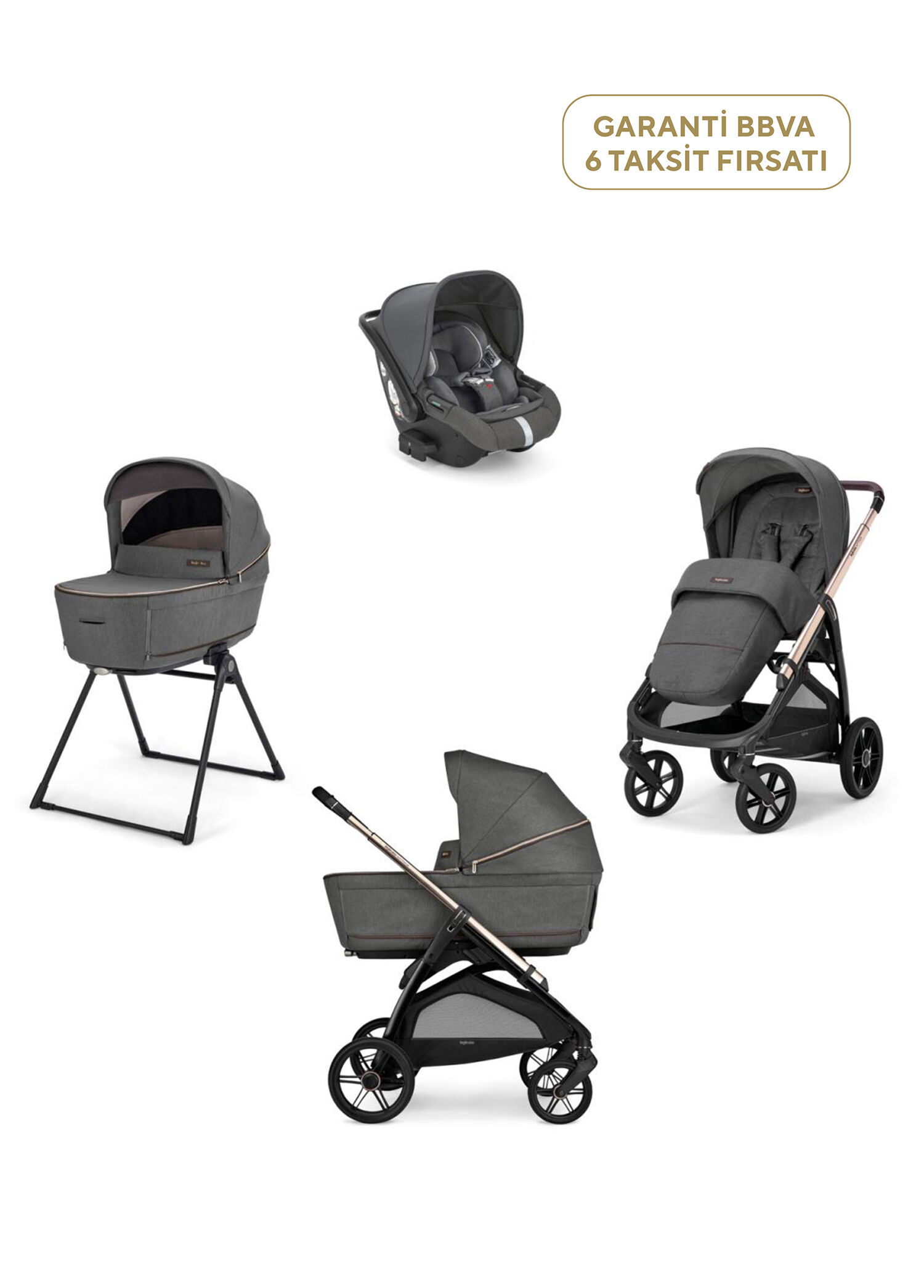Aptica Glam Velvet Grey Stantlı 4'lü Seyahat Sistem Bebek Arabası