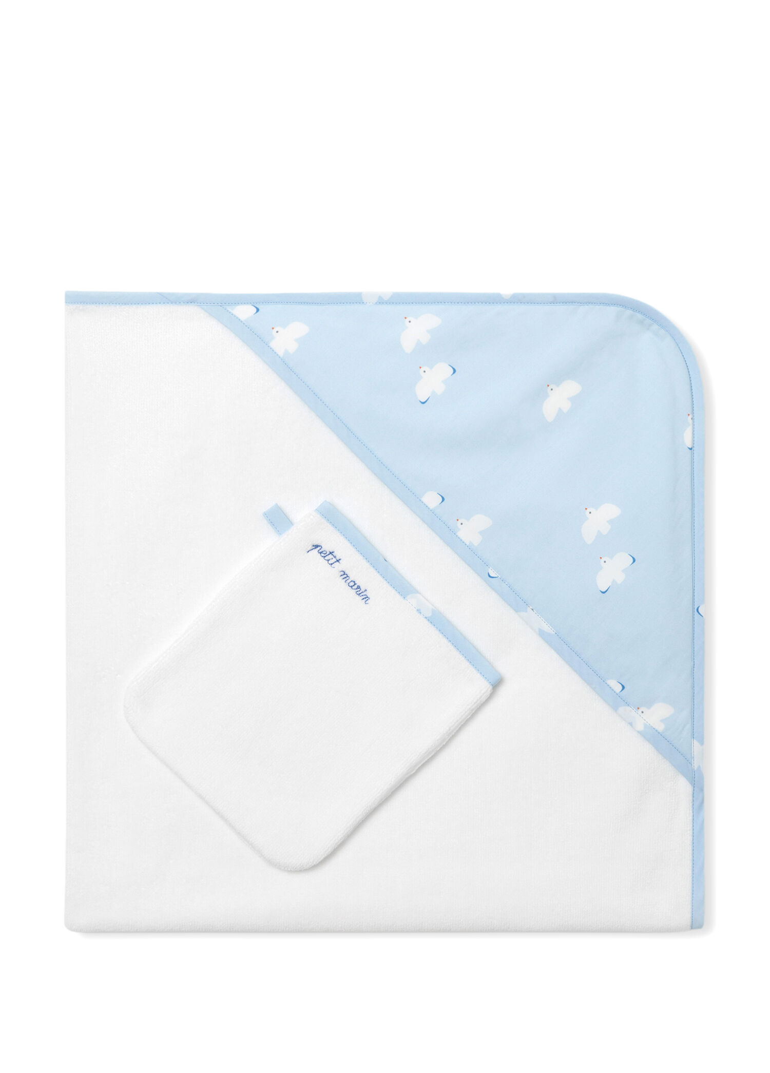 Mavi Pamuklu Terry Unisex Bebek Banyo Havlusu Seti