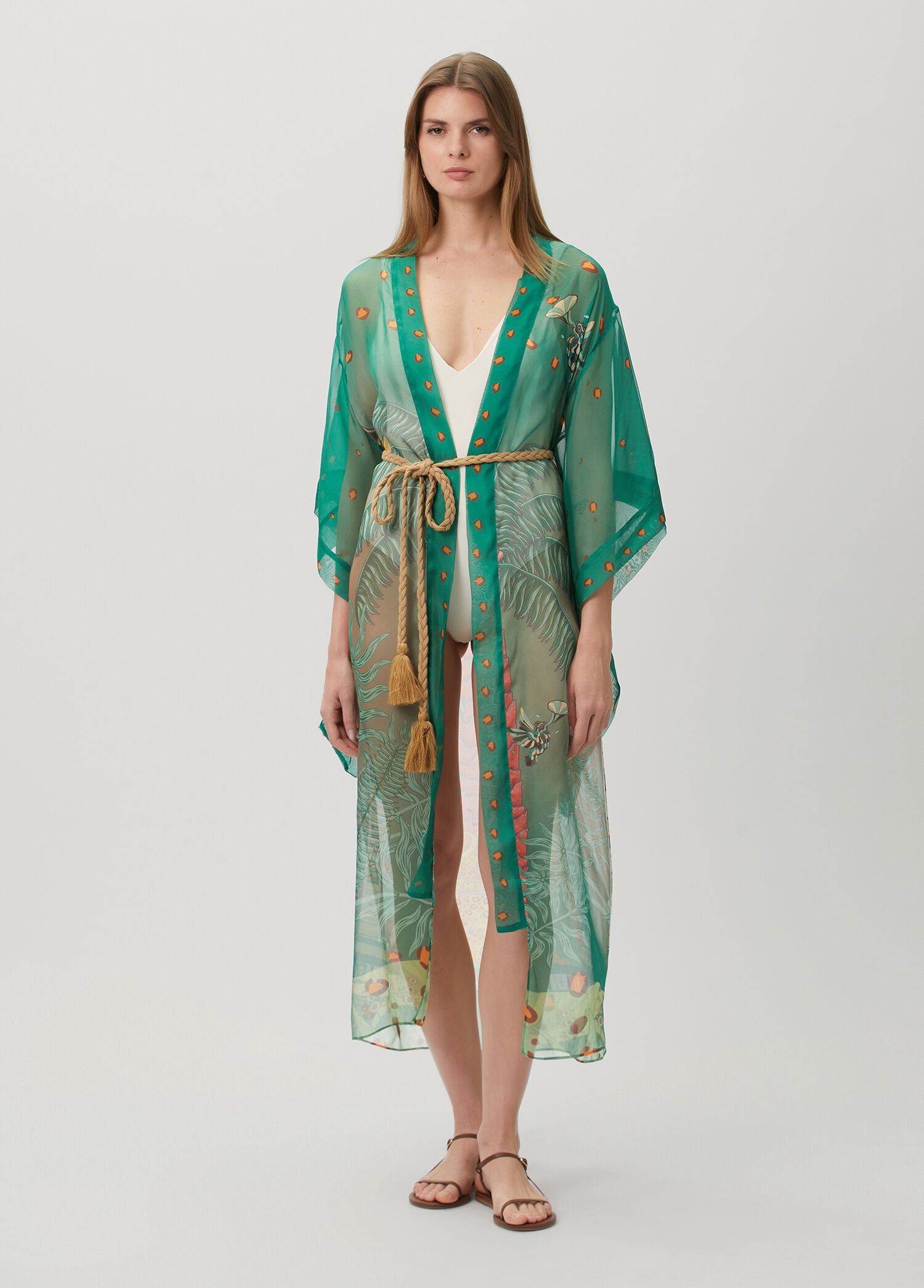 Helena Wailer Yeşil Desenli İpek Kimono