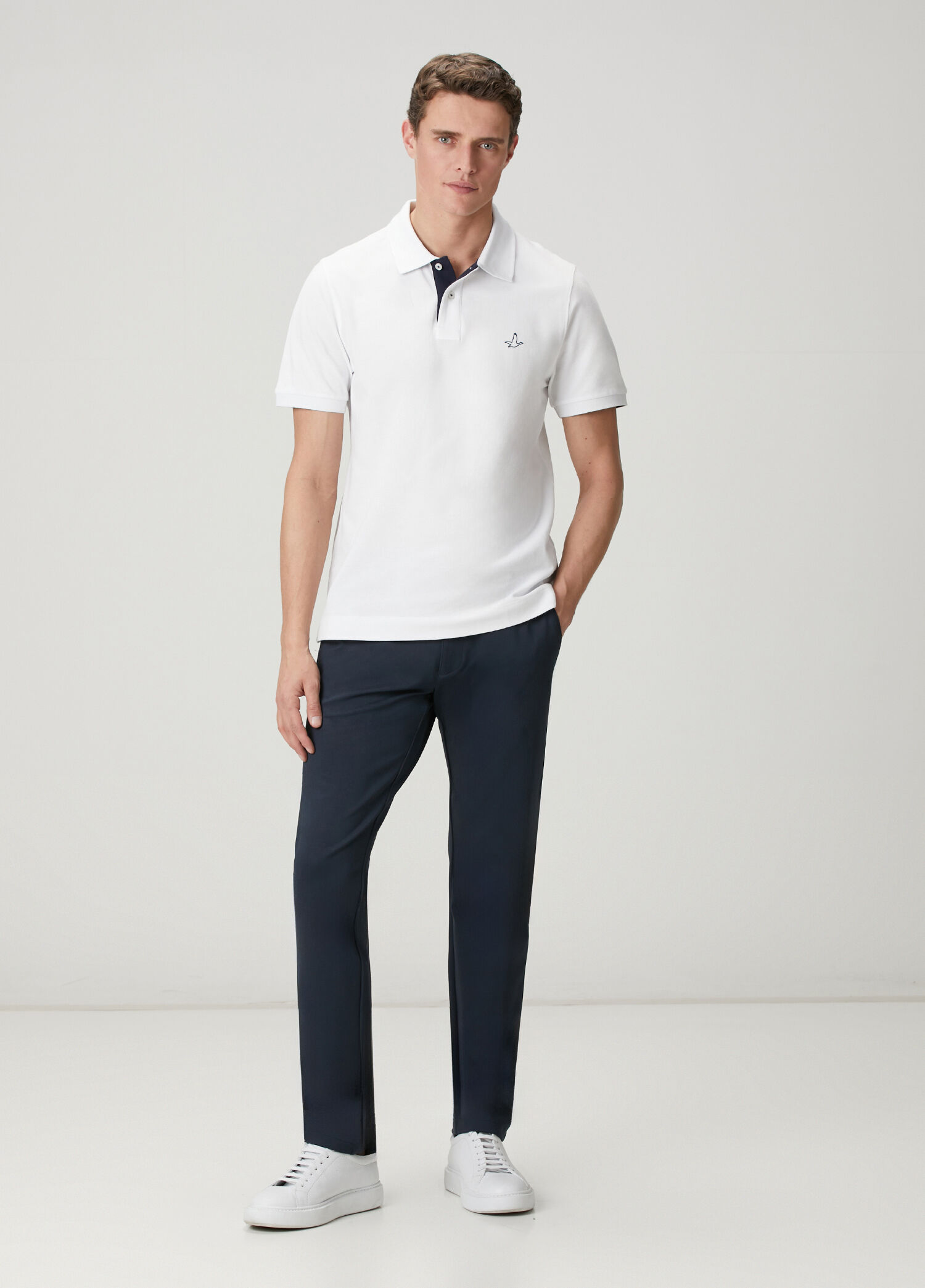 Lacivert Beli Kordonlu Örme Chino Pantolon