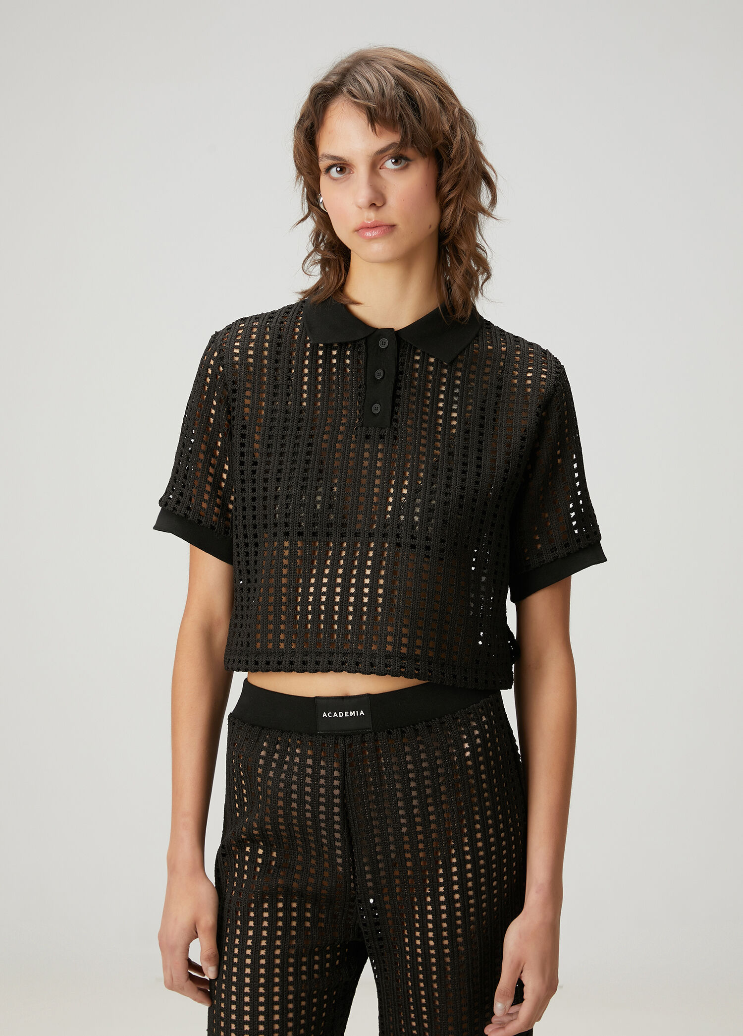 Siyah Kroşe Cropped Bluz