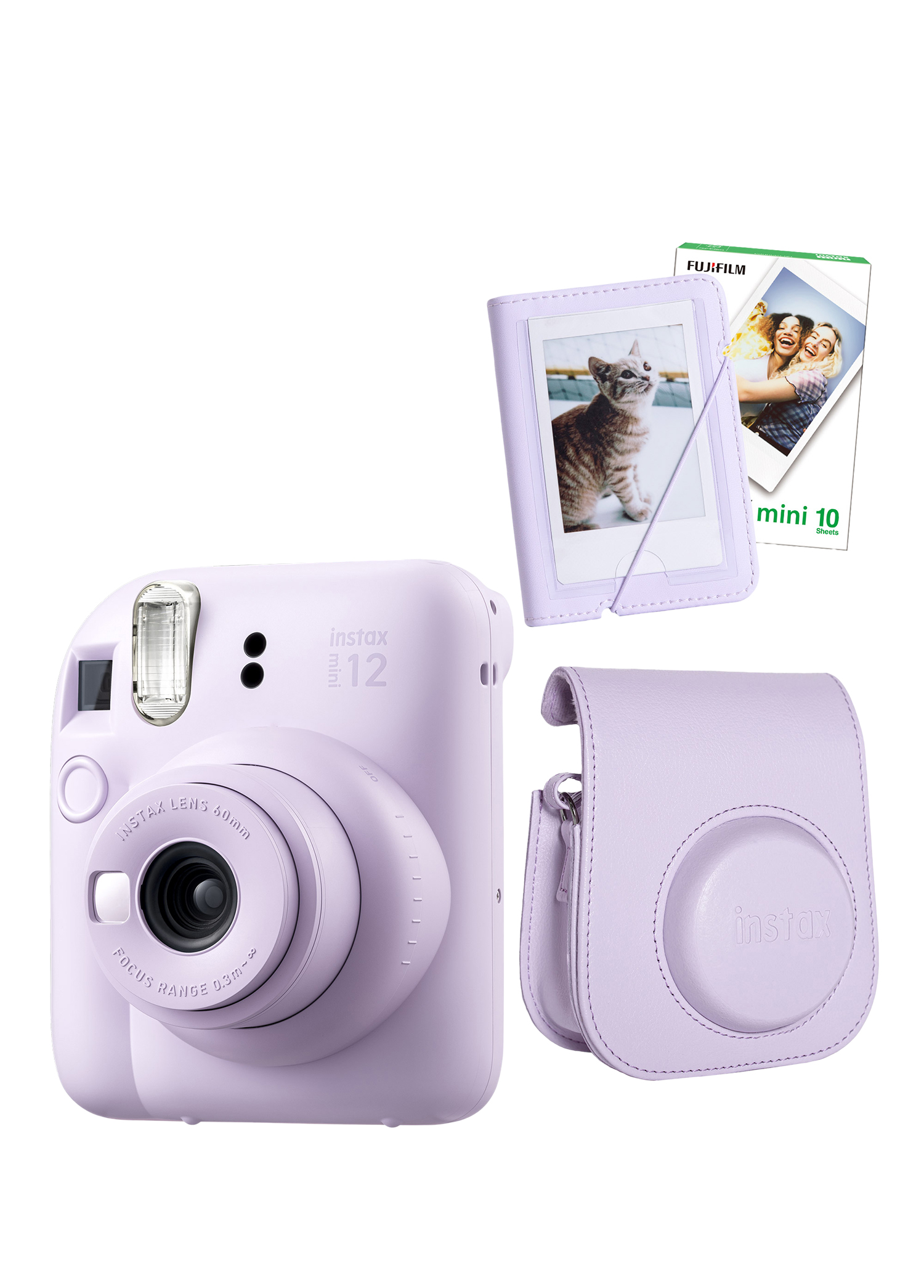 Instax Mini 12 Lila Fotoğraf Makinesi + 10'lu Film Mini Albüm ve Deri Kılıf