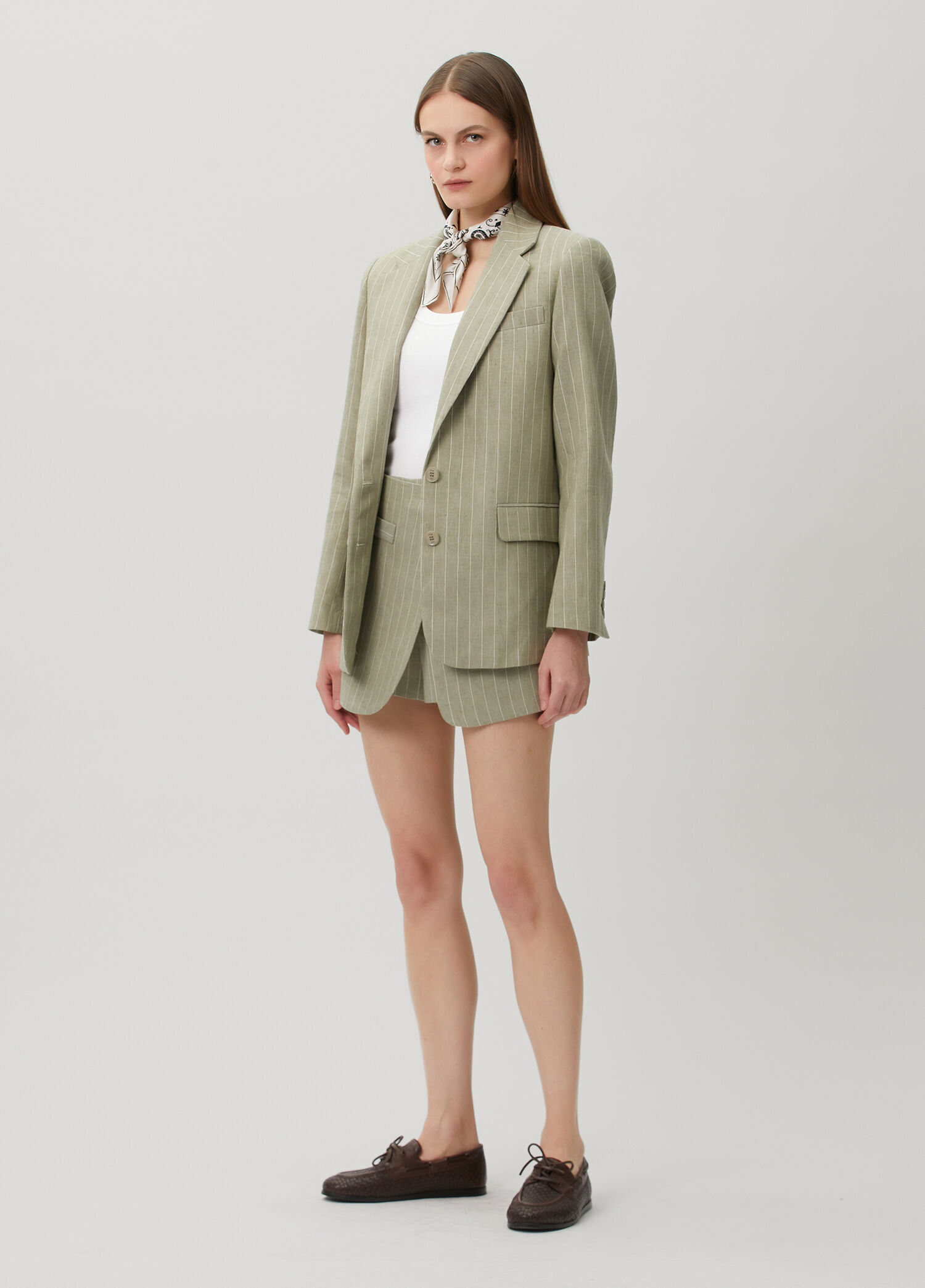 Khaki Striped Linen Shorts