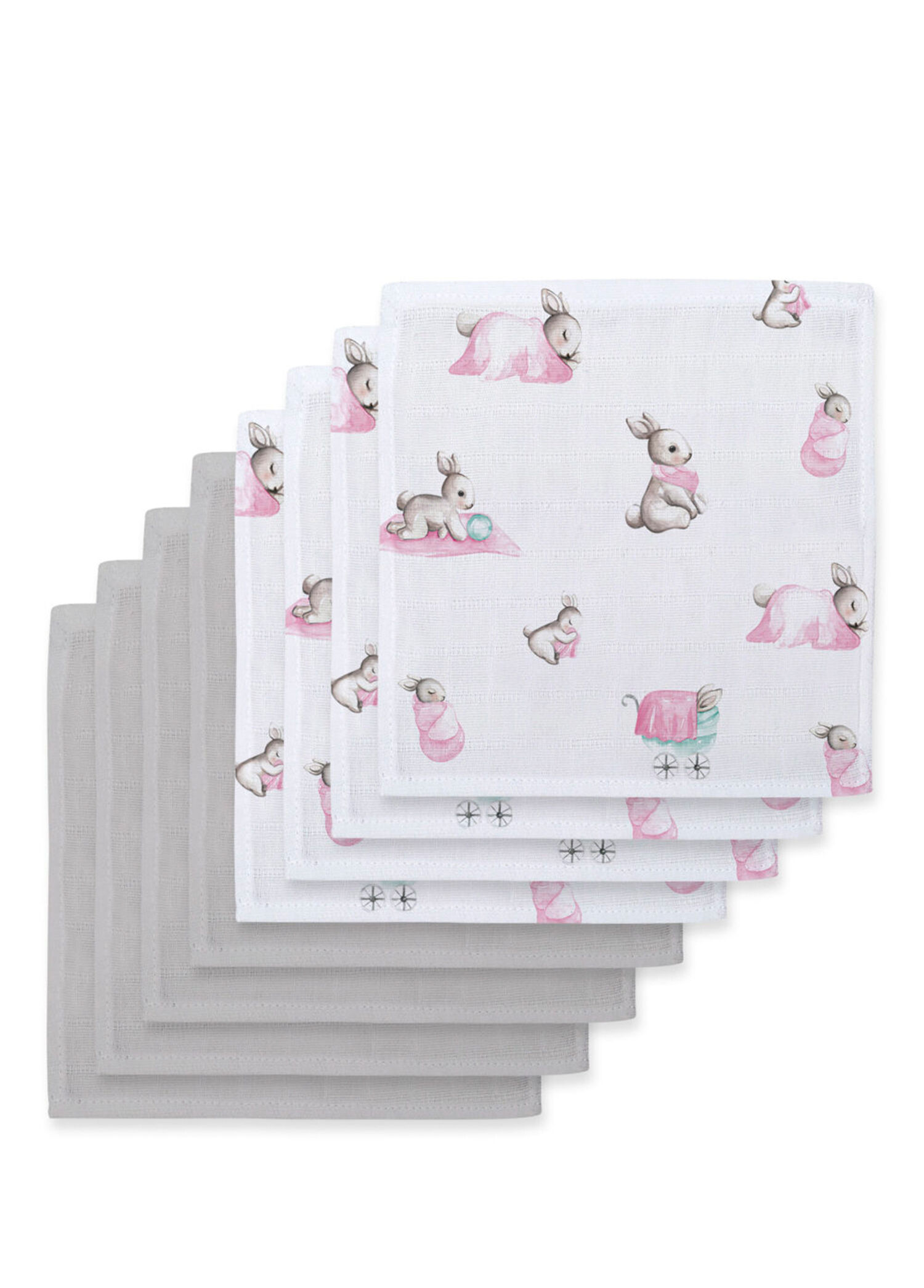 %100 Bebe Lapin Rose & Cotton Grey 10'lu Müslin Bebek Ağız Bezi Paketi