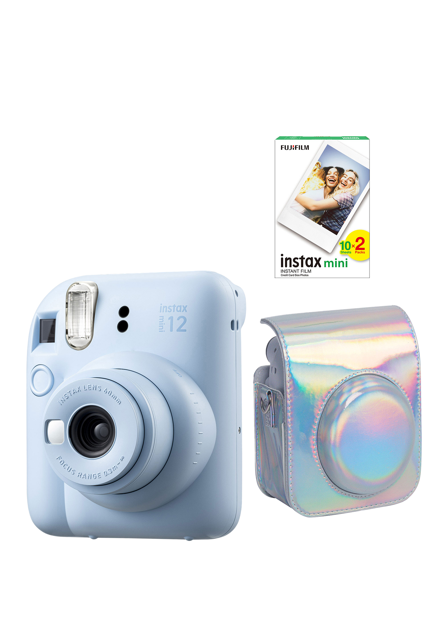 Instax Mini 12 Mavi Fotoğraf Makinesi + 20'li Film Parlak Kılıf