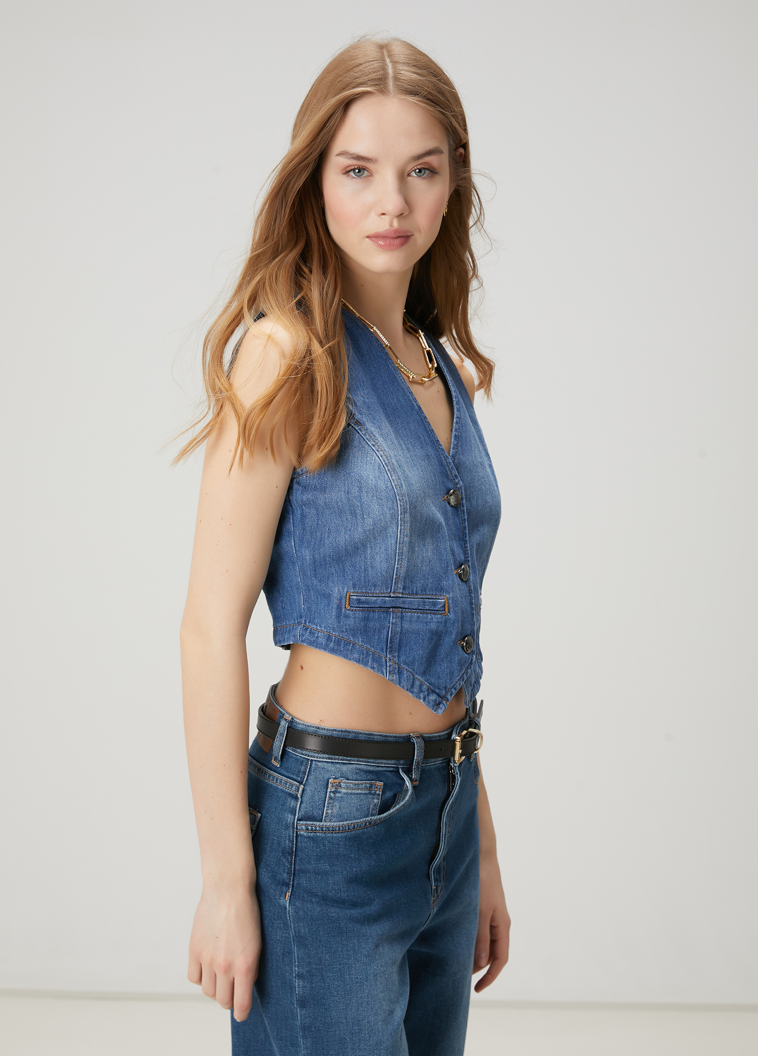 Mavi Crop Denim Yelek_3