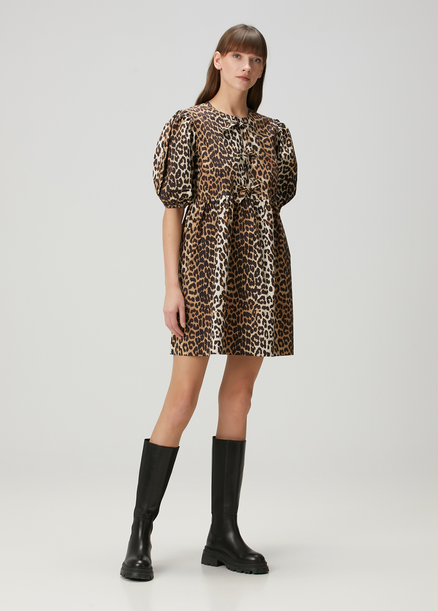 Leopar Desenli Mini Elbise