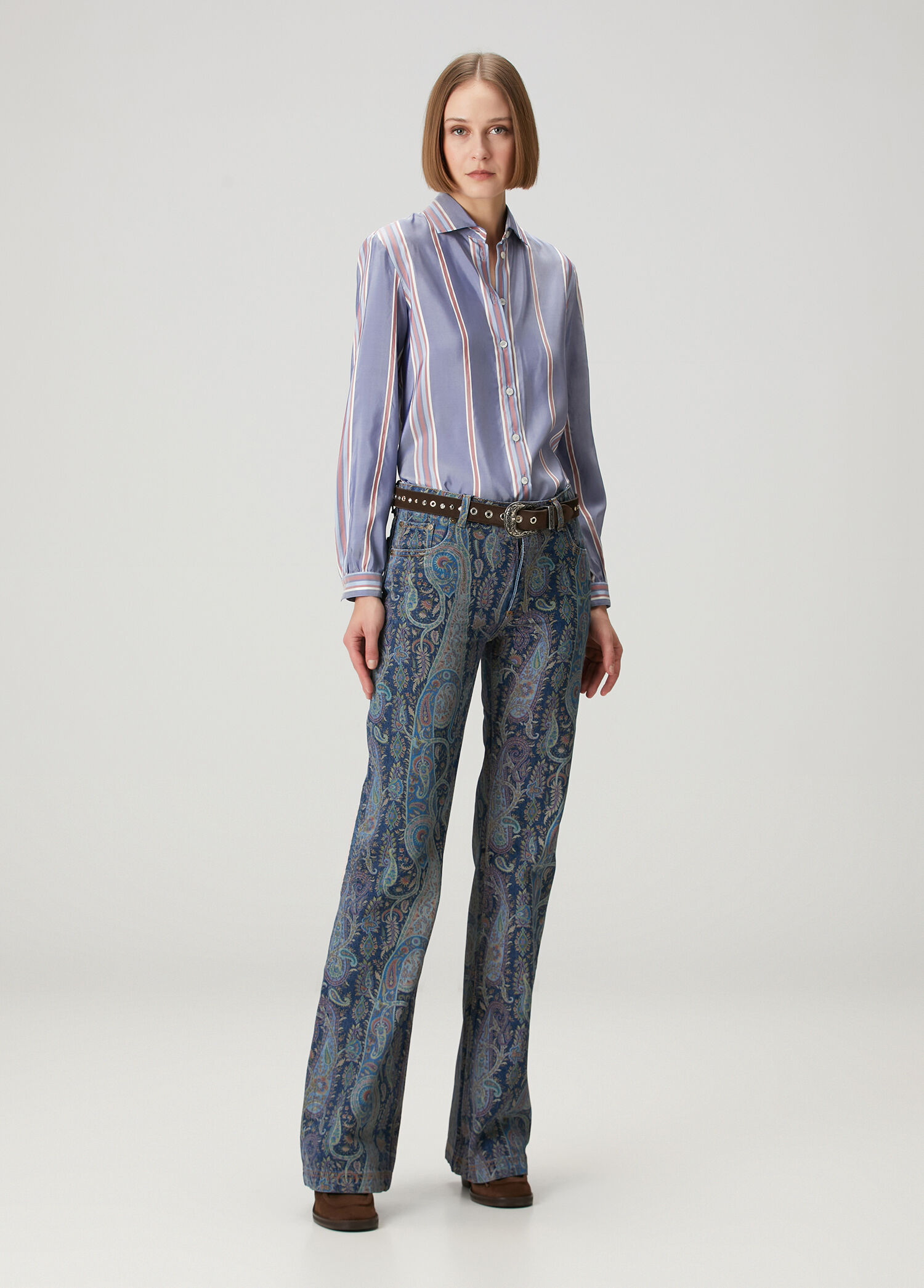 Çok Renkli Çiçekli Paisley Desenli Jean Pantolon