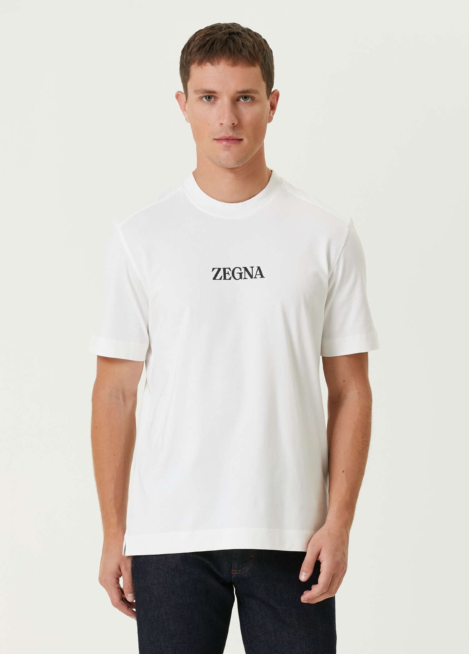 Beyaz Logo Baskılı T-shirt