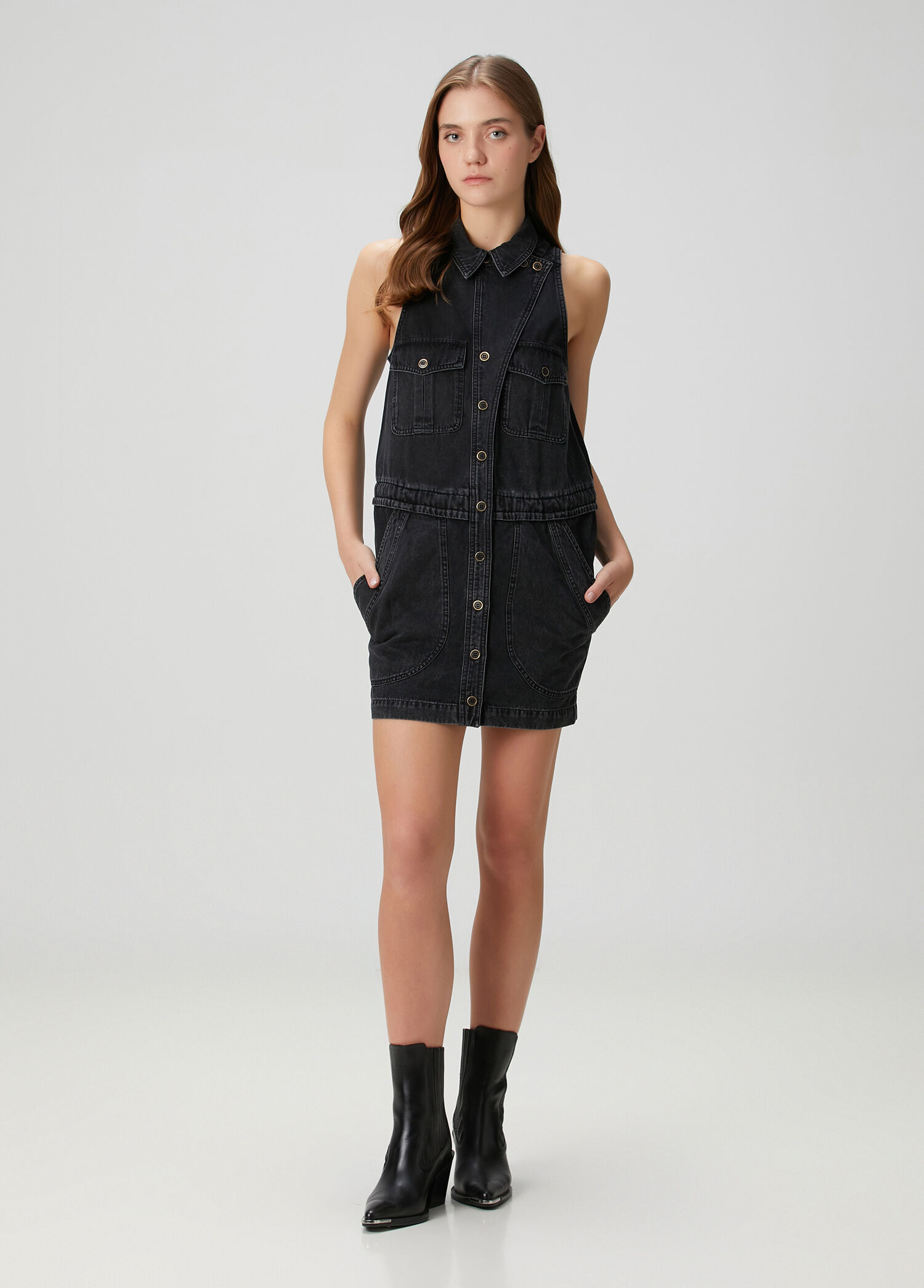 Siyah Mini Denim Elbise