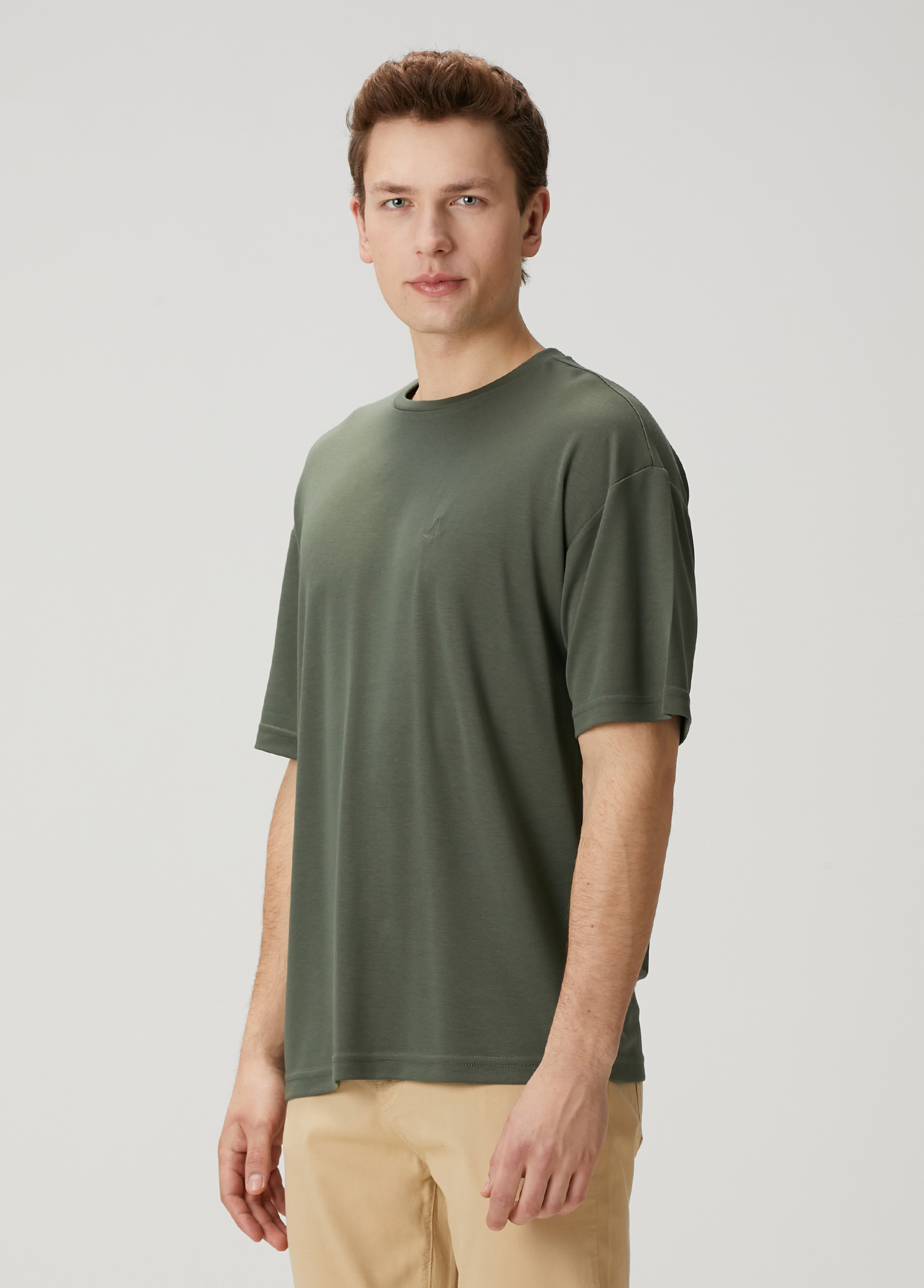 Haki Logo Nakışlı Oversized T-shirt_2