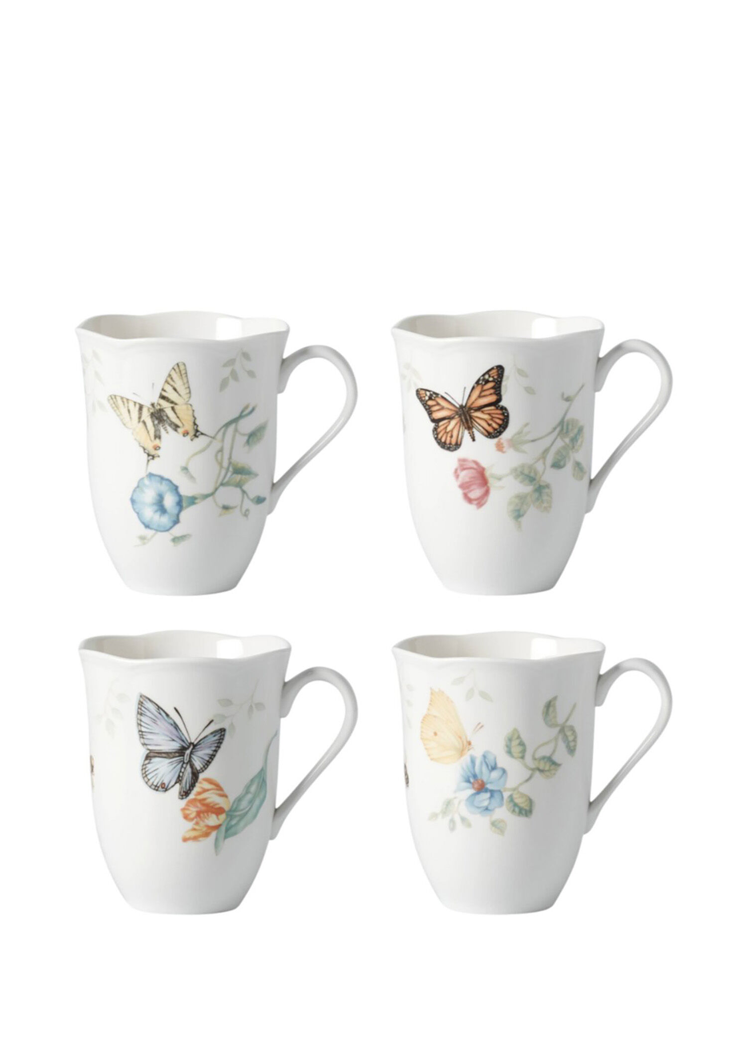 Lenox - Butterfly Desenli Porselen 4'lü Kupa Seti - Çok Renkli
