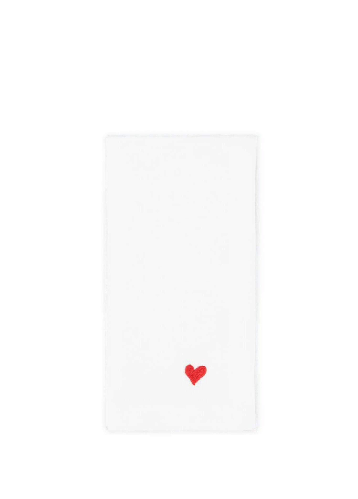 Love Kırmızı Kalp Nakışlı Beyaz Keten Servis Peçetesi