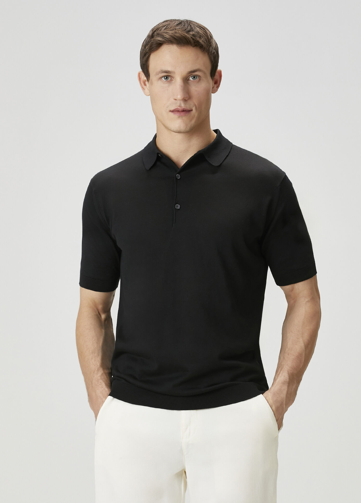 Black John Smedley Black Men Adrian Black Short Sleeve Polo
