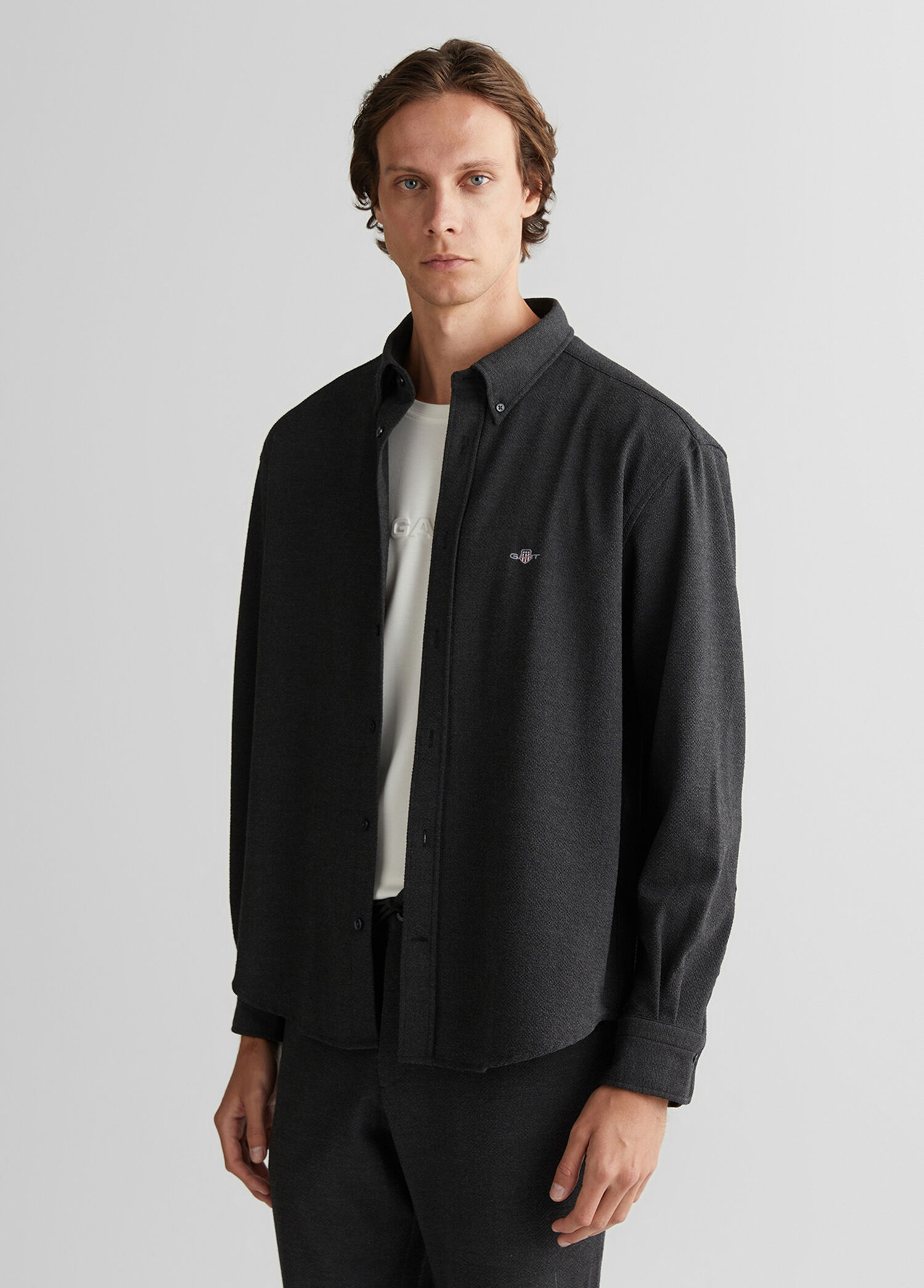 Gri Relaxed Fit Uzun Kollu Erkek Gömlek
