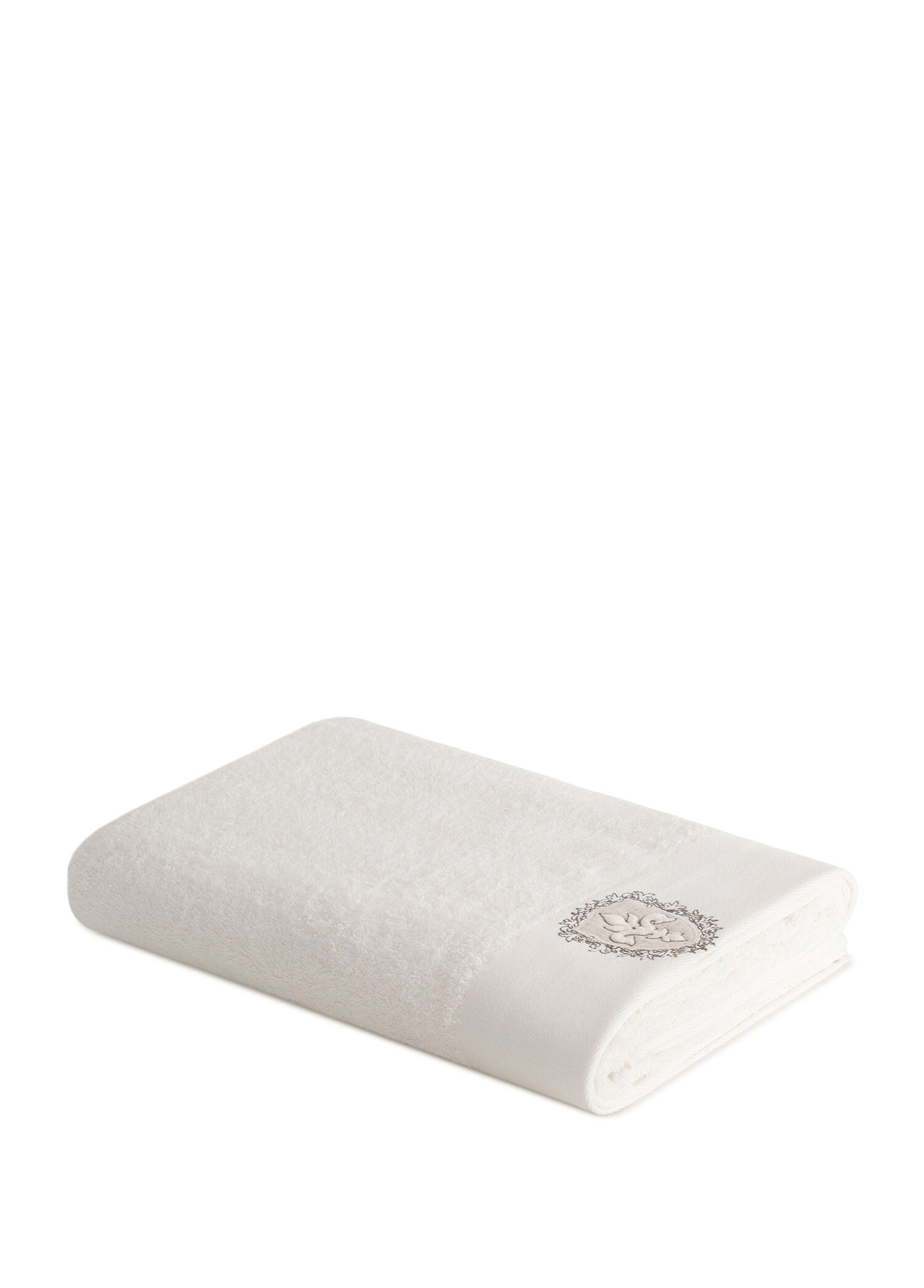 Ella Organik Pamuk Nakışlı Krem Banyo Havlusu 80x150 cm