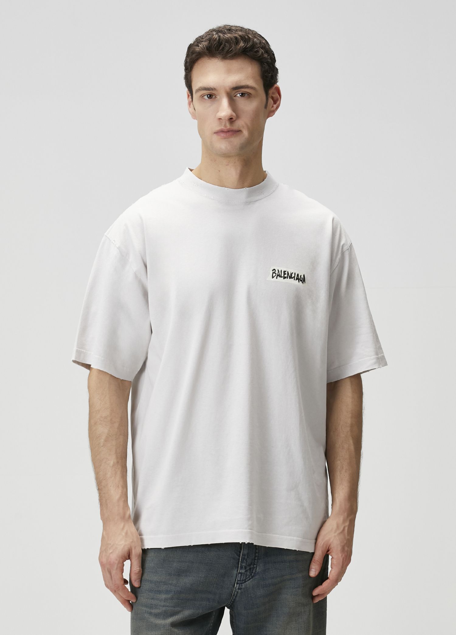 Balenciaga Açık Gri Erkek Açık Gri Logo Baskılı T-shirt 1889468