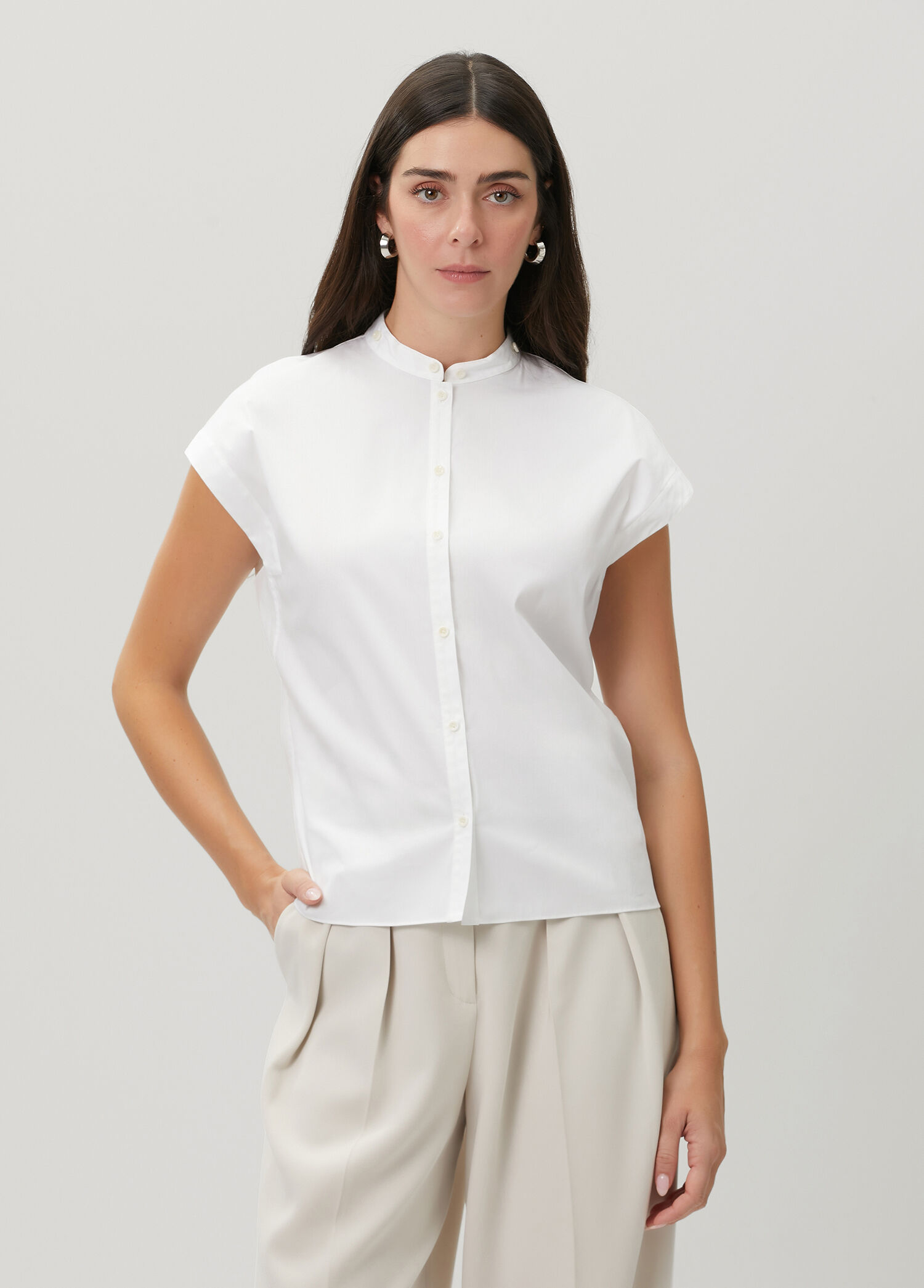 Slim Fit White Poplin Blouse
