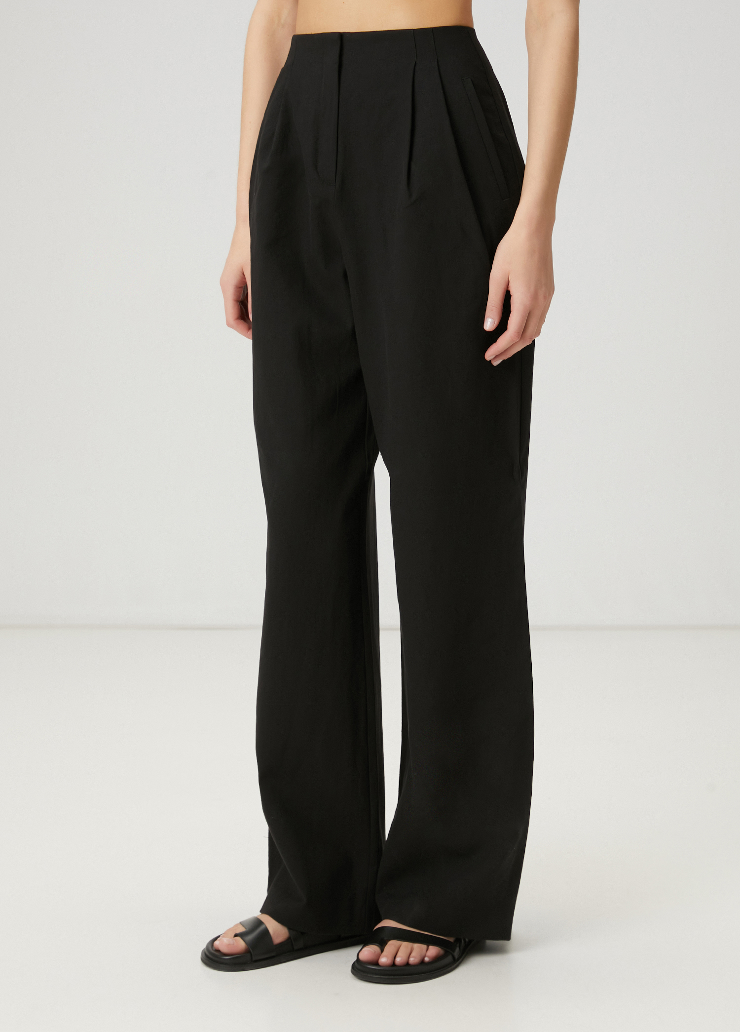 Siyah Pileli Keten Pantolon_1