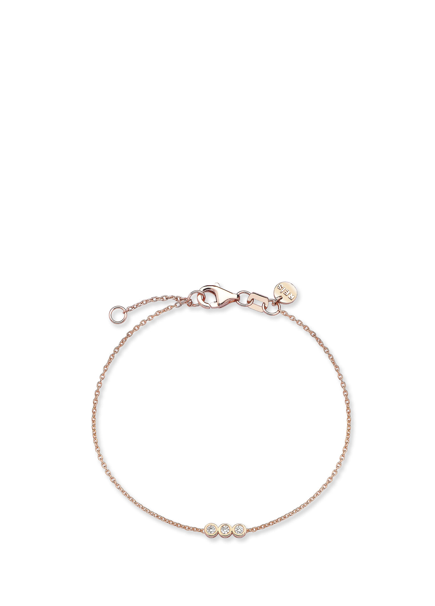 Mini Üç Pırlanta Taşlı 14 Ayar Rose Gold Kadın Bileklik