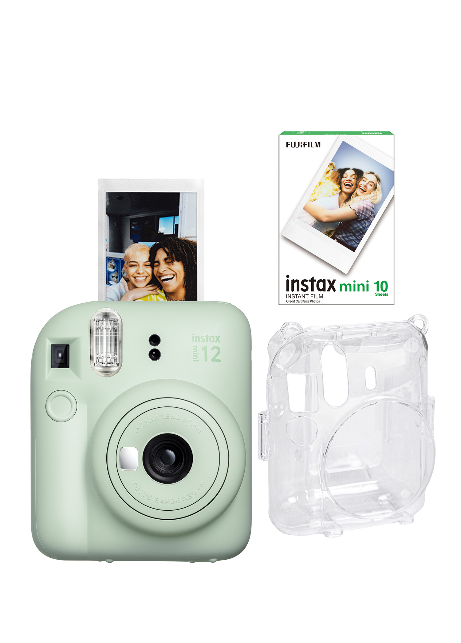 Instax Mini 12 Yeşil Fotoğraf Makinesi + 10'lu Film ve Şeffaf Kılıf Seti