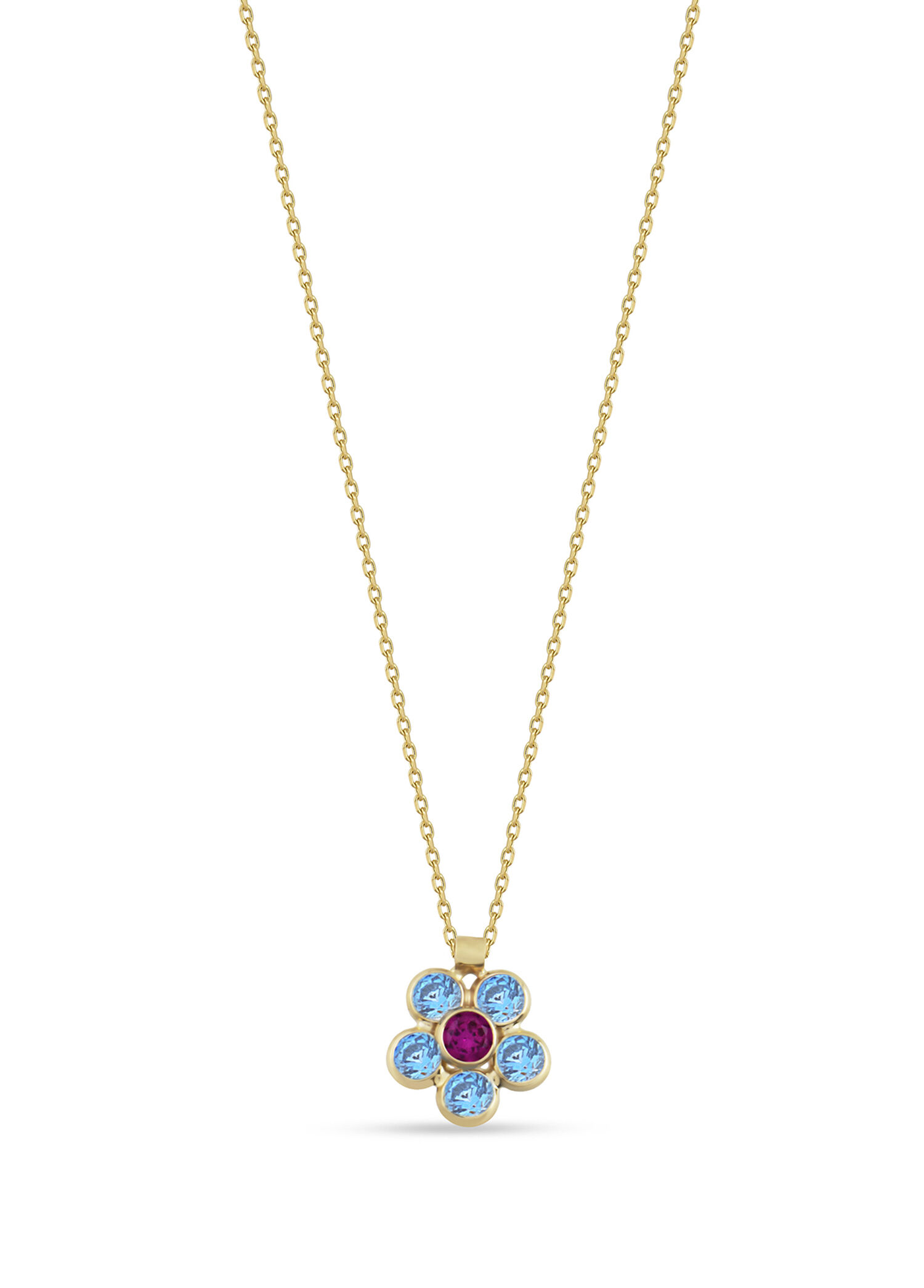 Aquamarine Daisy 14 Ayar Altın Kadın Kolye