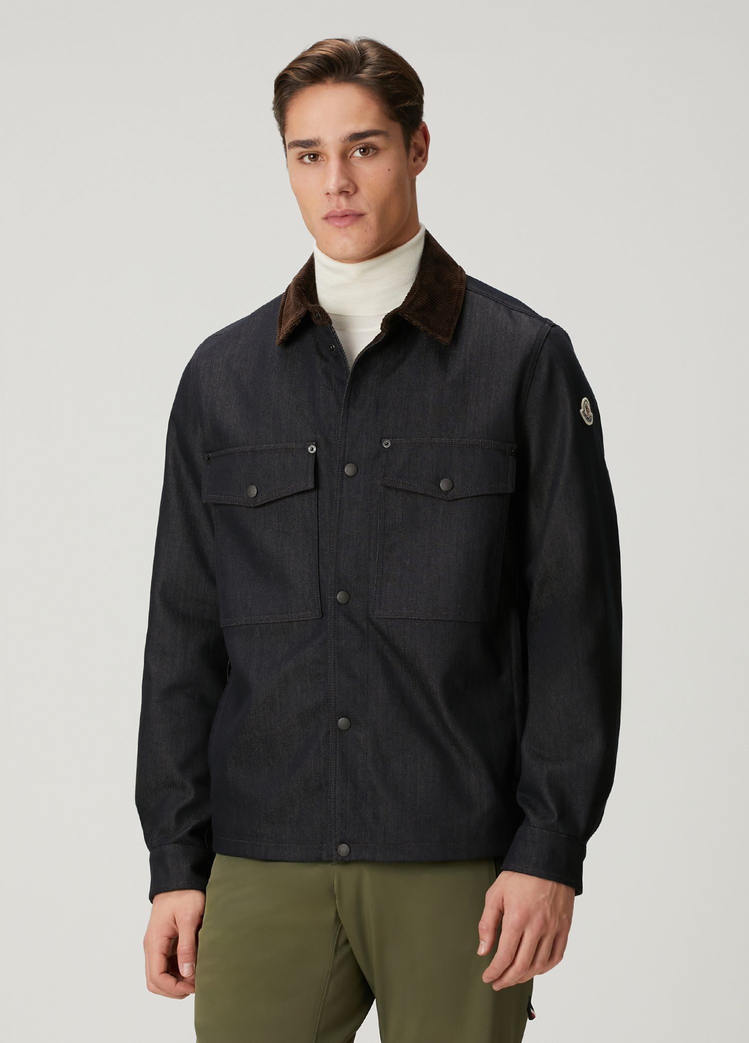 Navy blue Moncler Navy blue Men Navy Blue Collar Velvet Inserted Jacket ...