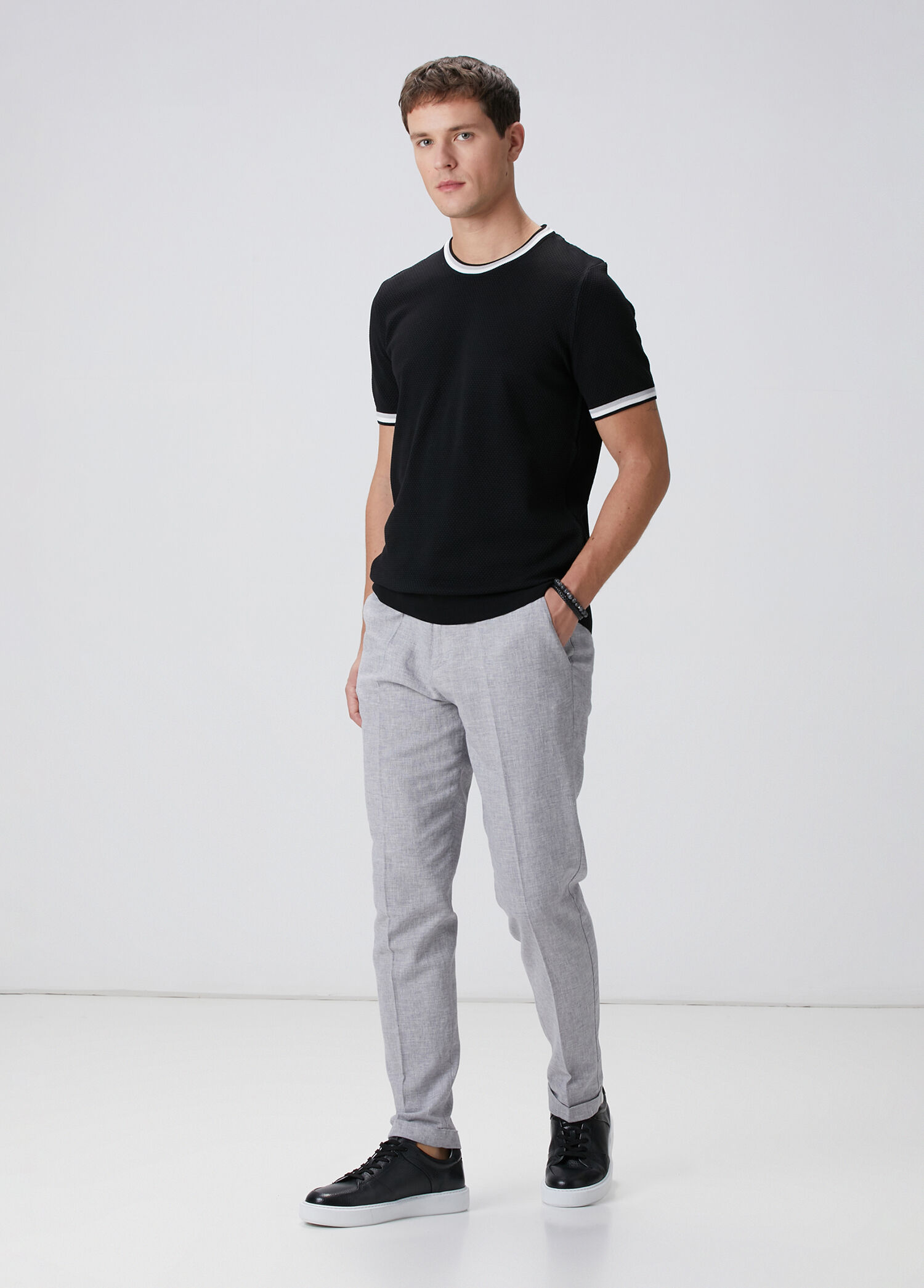 Gri Keten Karışımlı Pantolon
