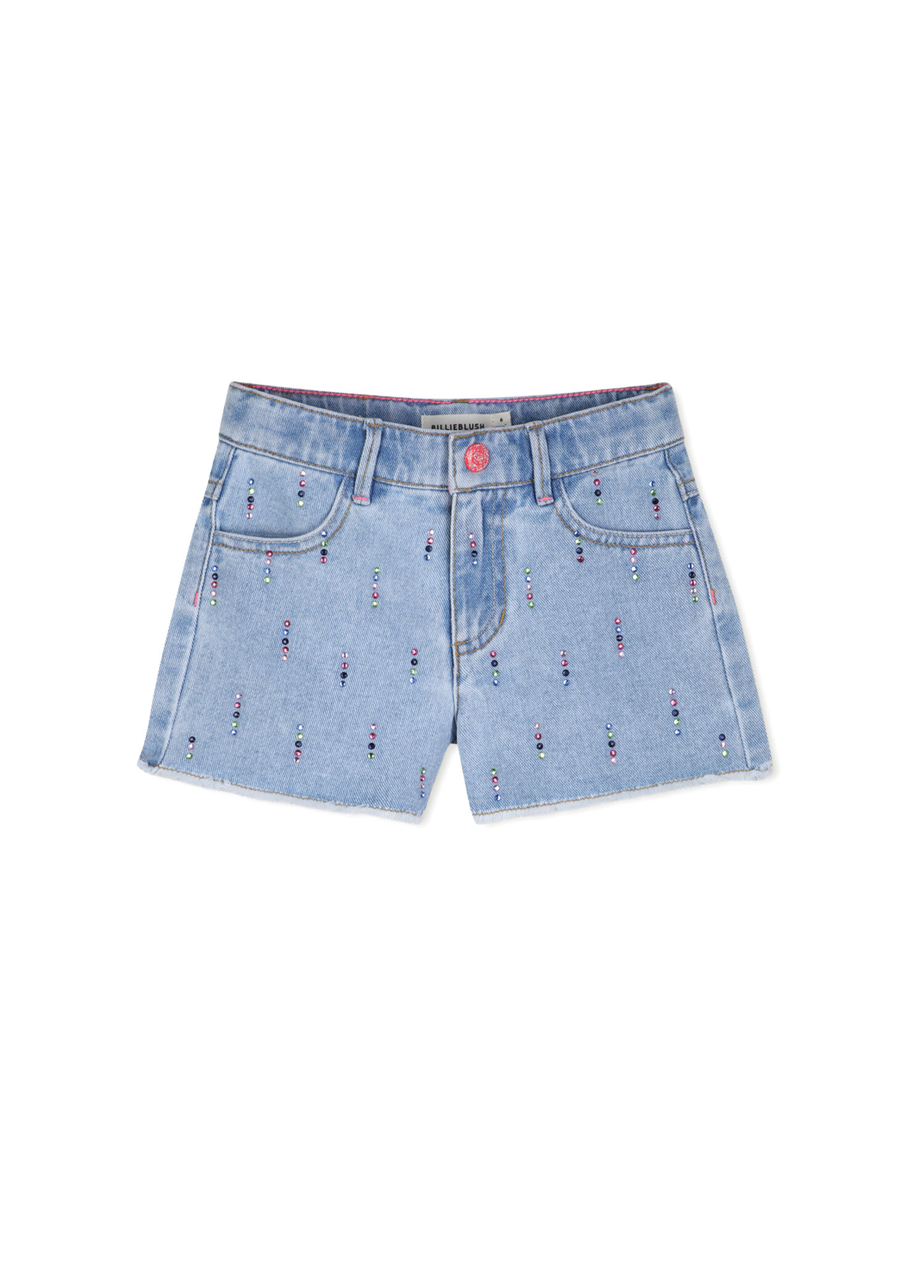 Çok Renkli Taş Baskılı Kız Çocuk Denim Şort