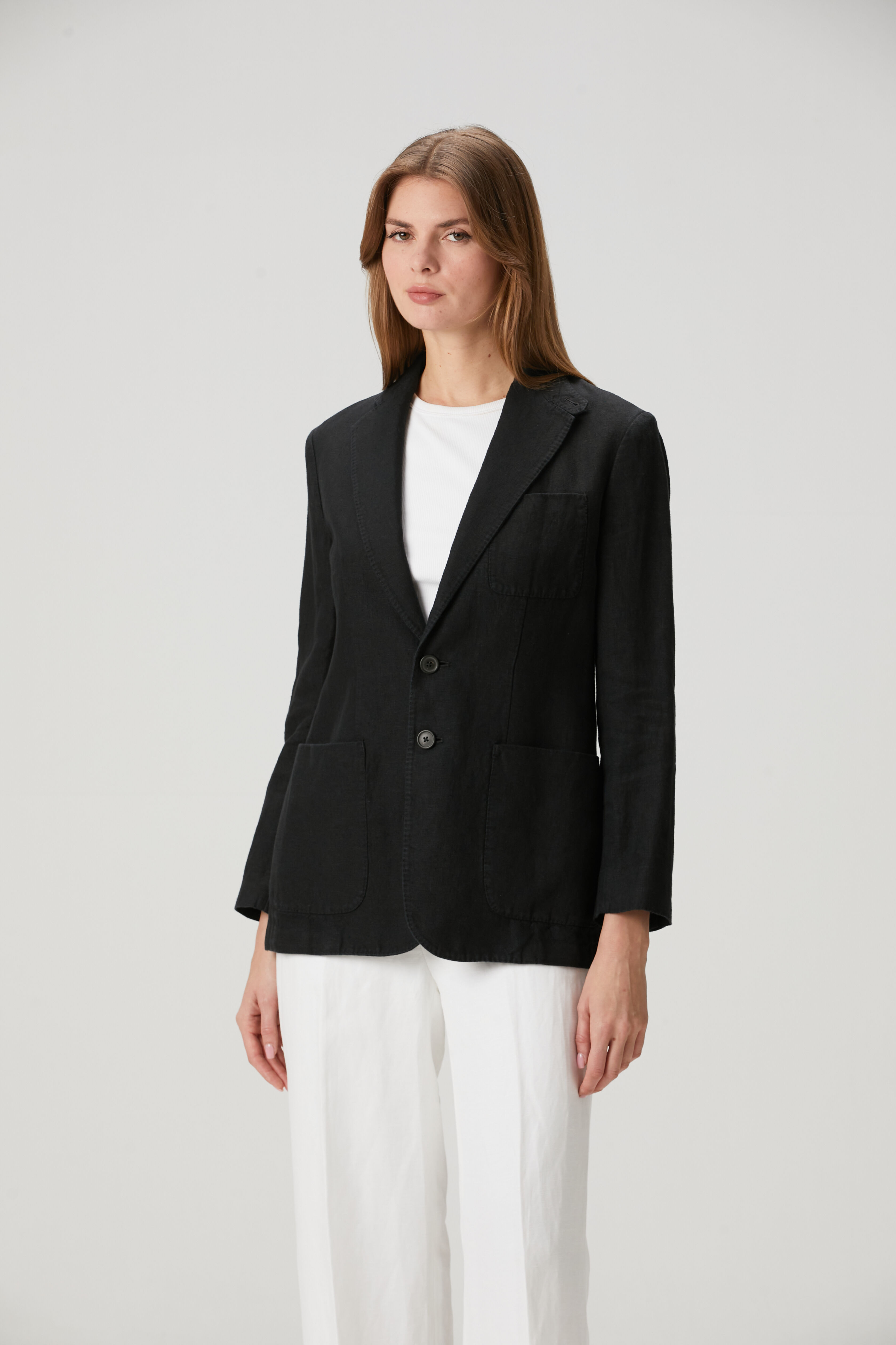 Siyah Keten Blazer