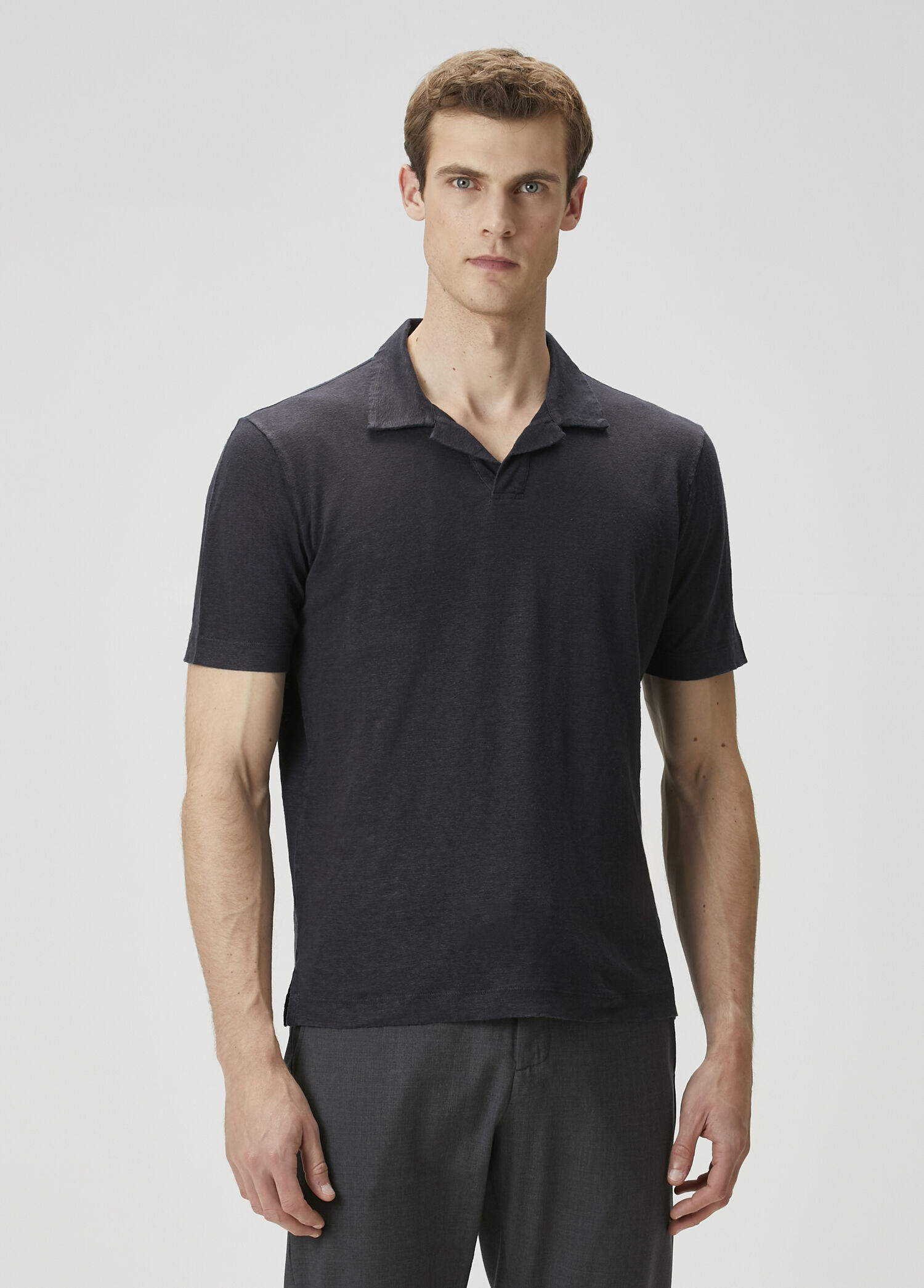 Lacivert Polo Yaka Keten T-shirt