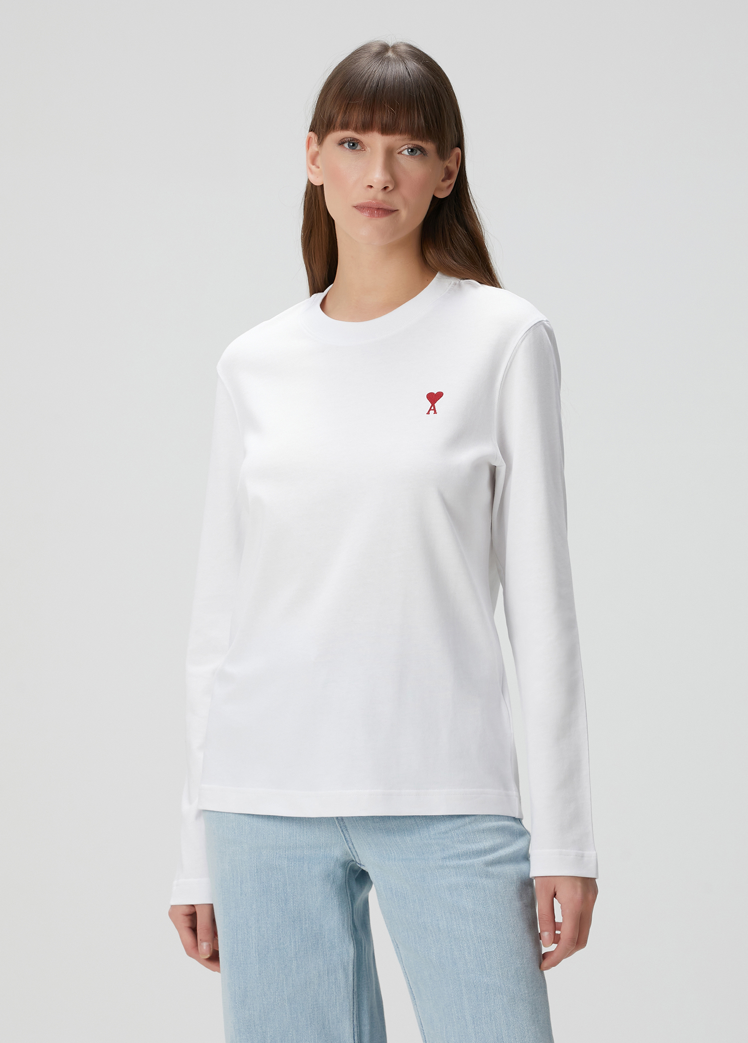 AMI｜LONG-SLEEVED ROUND NECK T-SHIRTS (UTS216 JE0051 468 Black Red Ami De Coeur Long Sleeves T-Shirt | AMI PARIS