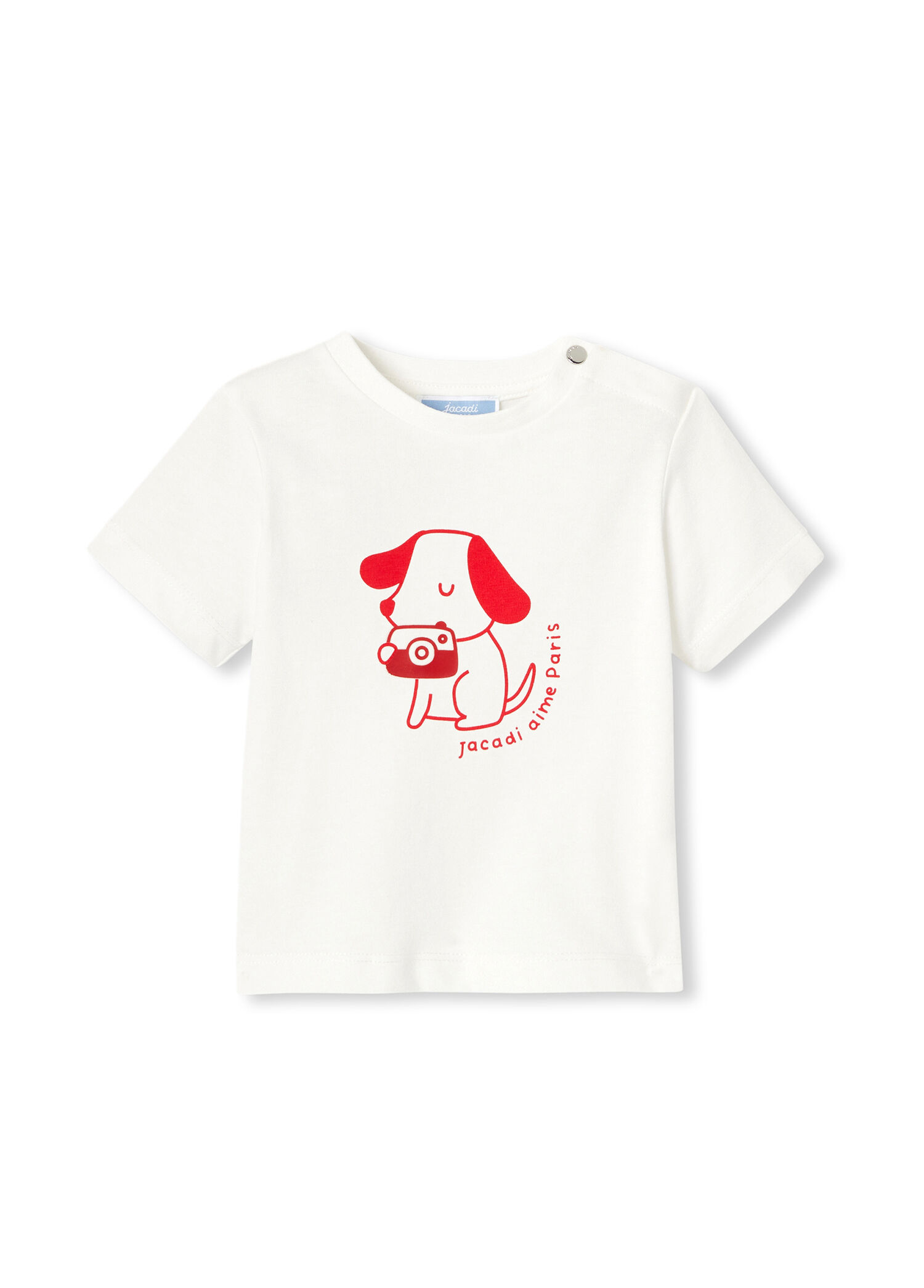 Beyaz Pamuklu Baskılı Kısa Kollu Erkek Bebek T-Shirt
