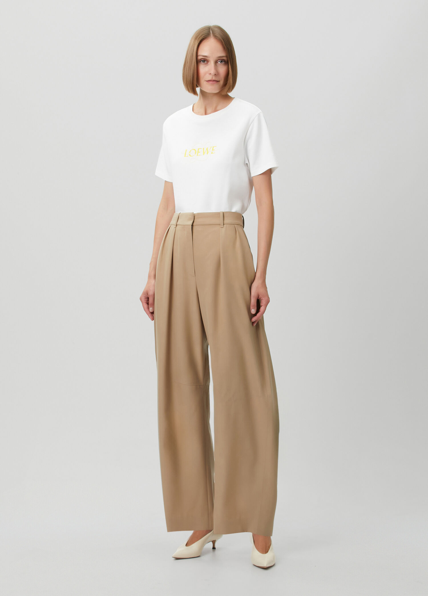 Barrel Yellow Beige Pleated Wool Pants