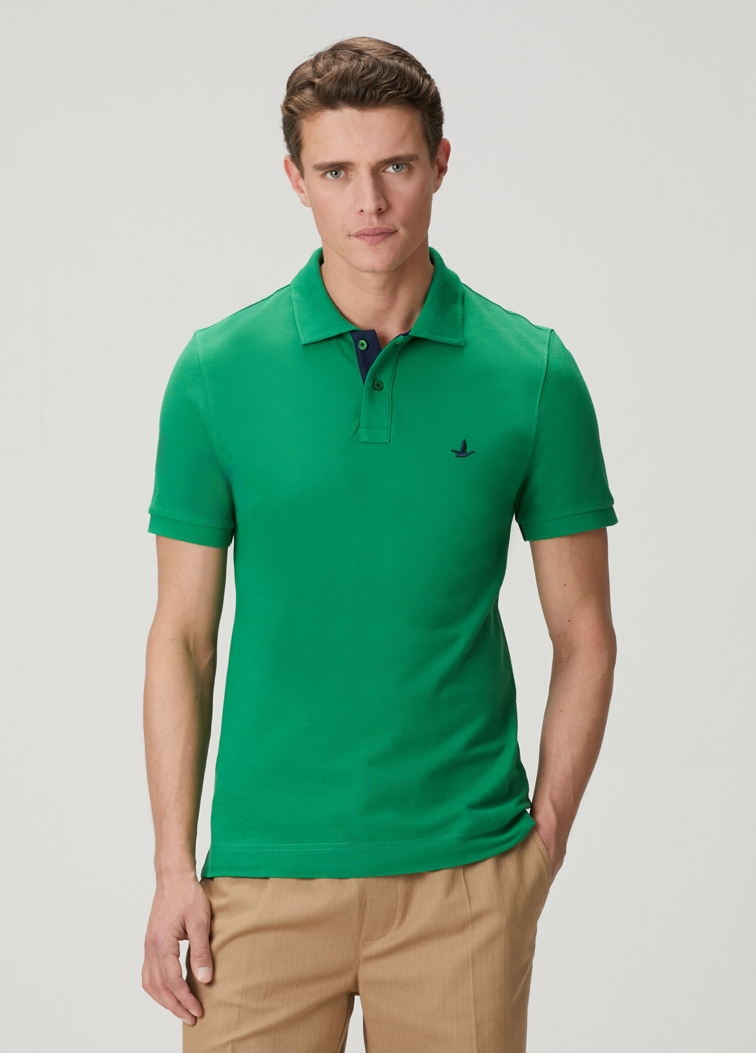 Slim Fit Yeşil Yaka Altı Baskılı Basic Polo Tshirt
