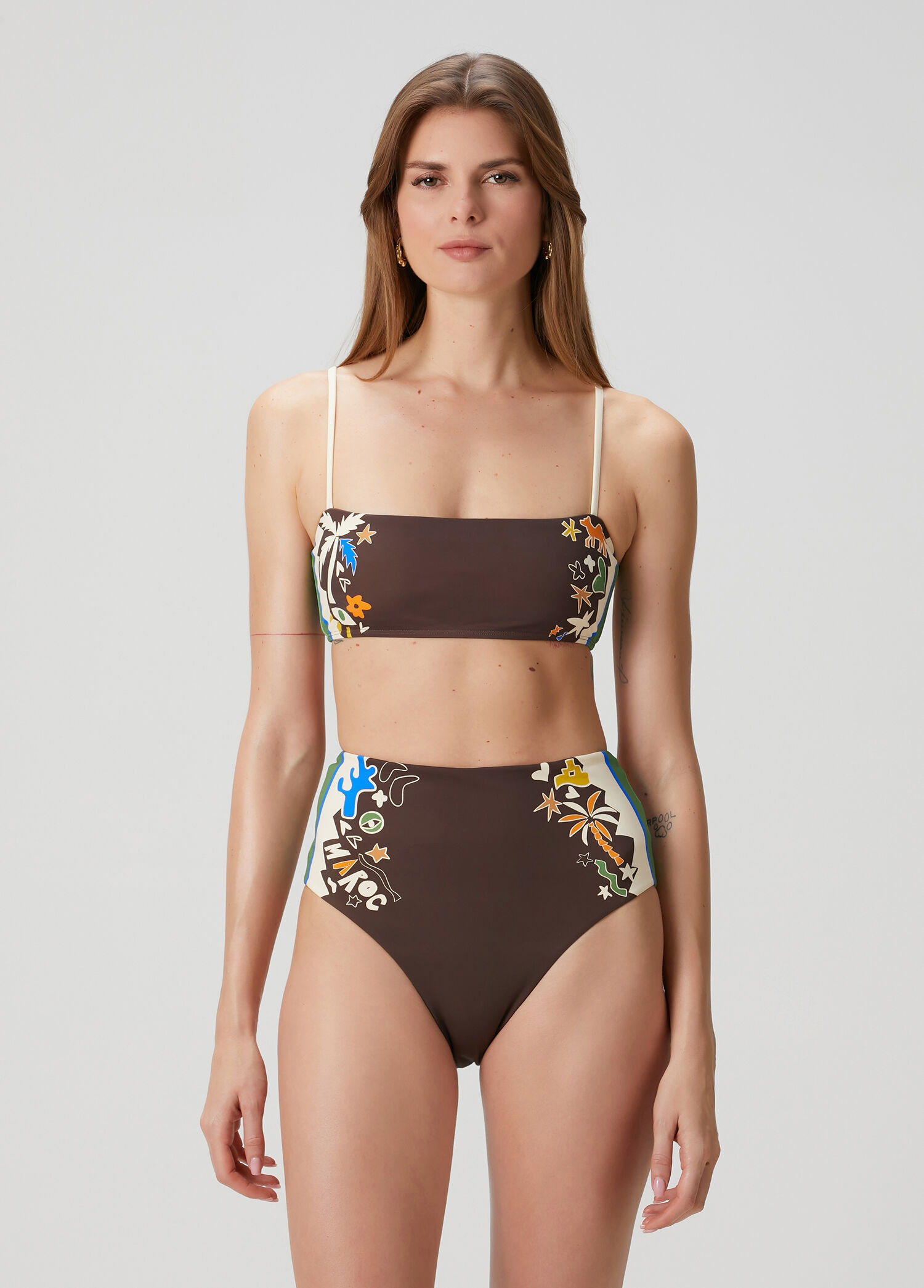 Kahverengi Desenli Bikini Üstü