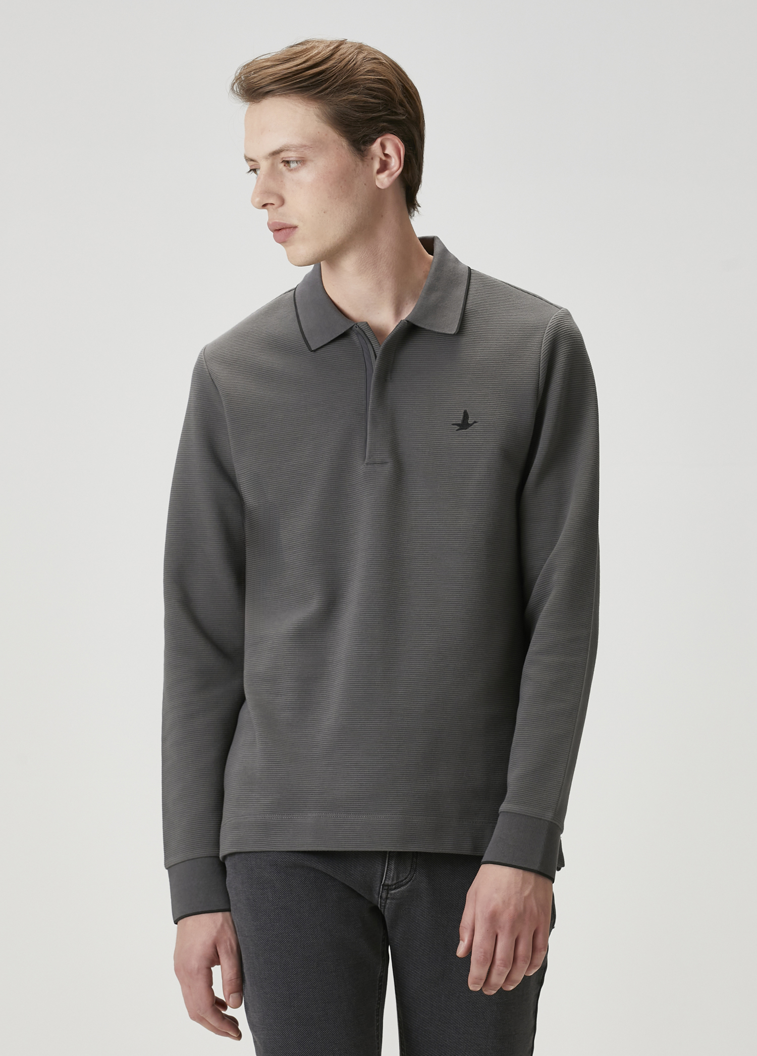 Comfort Fit Antrasit Polo Yaka Sweatshirt_2