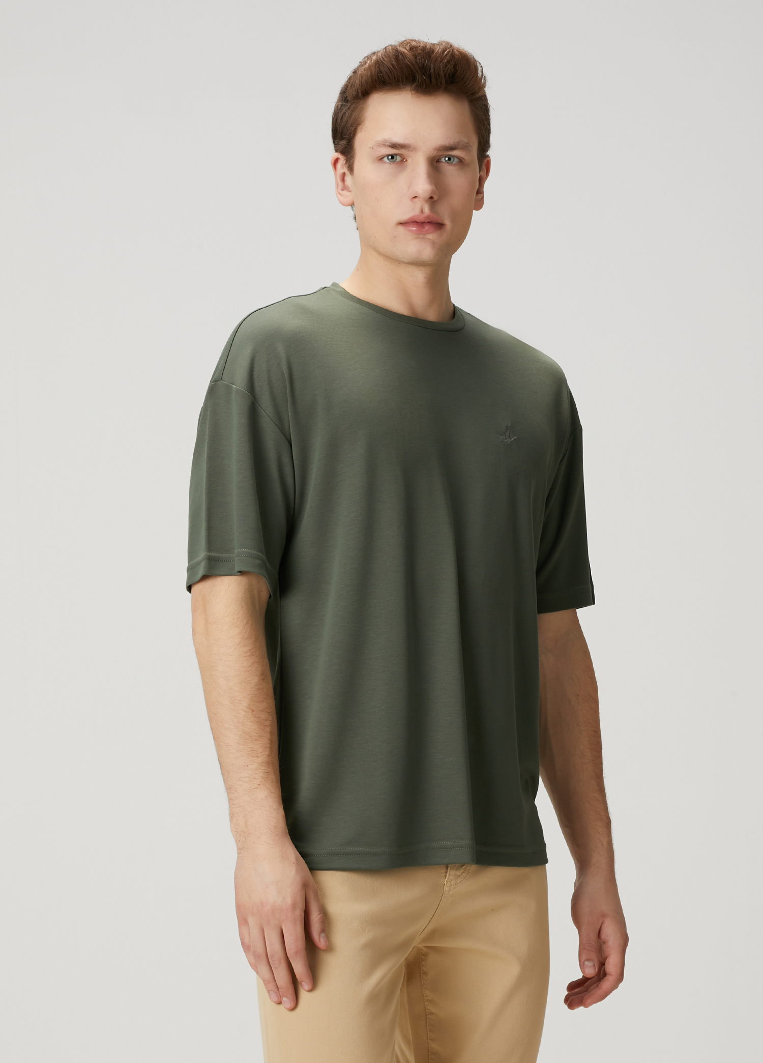 Haki Logo Nakışlı Oversized T-shirt_1
