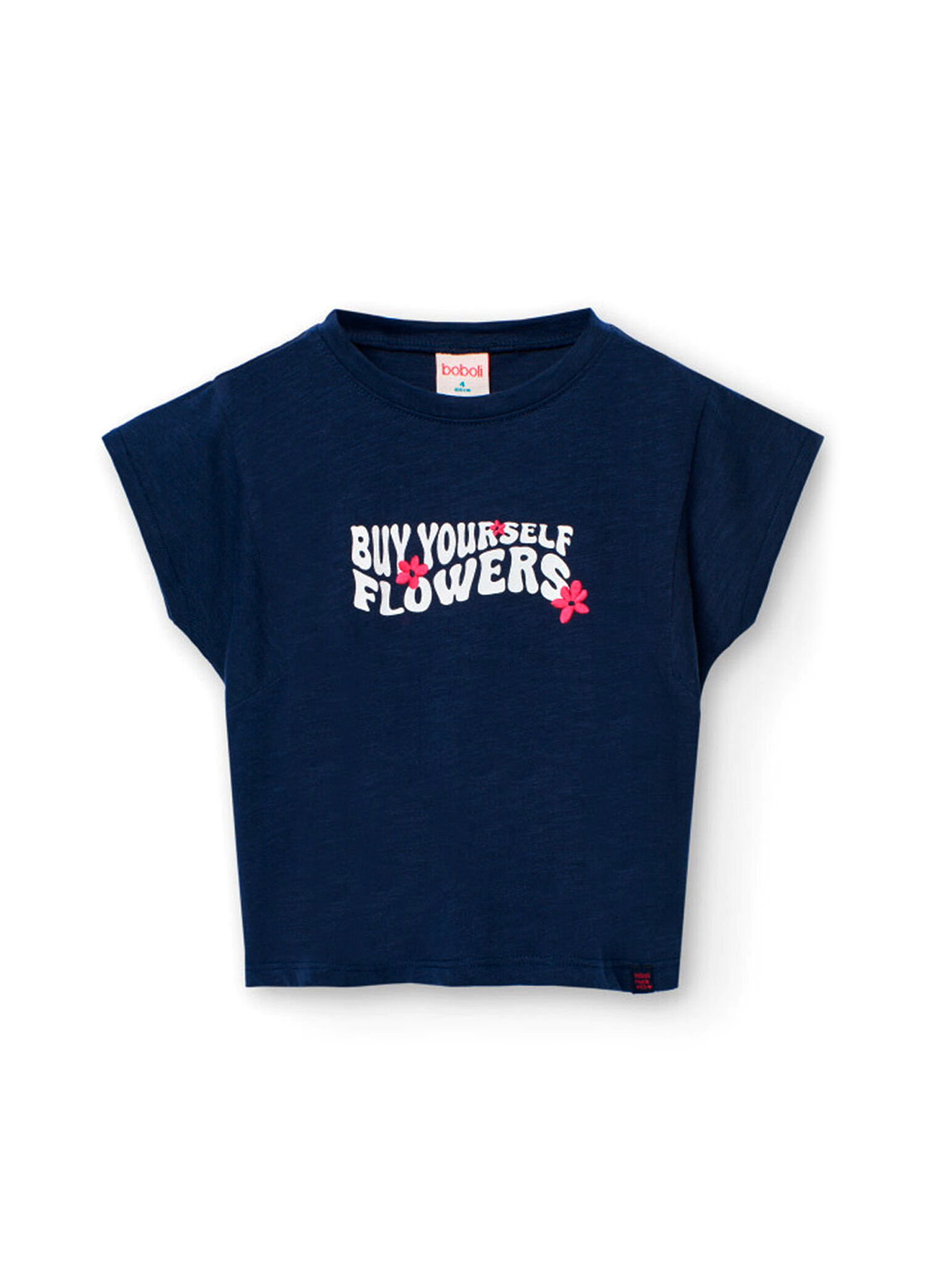 Lacivert Kısa Kollu Kız Çocuk Örgü T-shirt