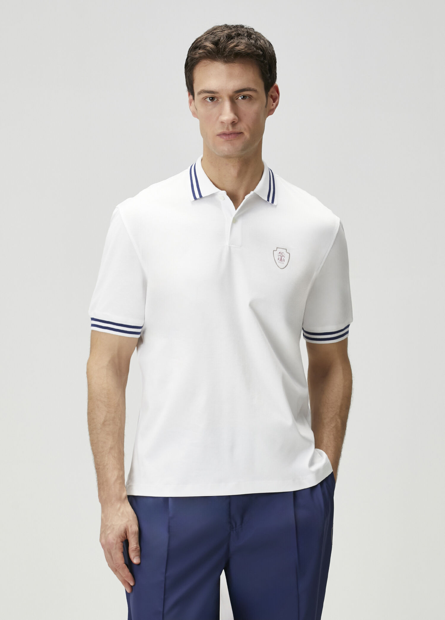 Beyaz Kontrast Şeritli Polo T-shirt