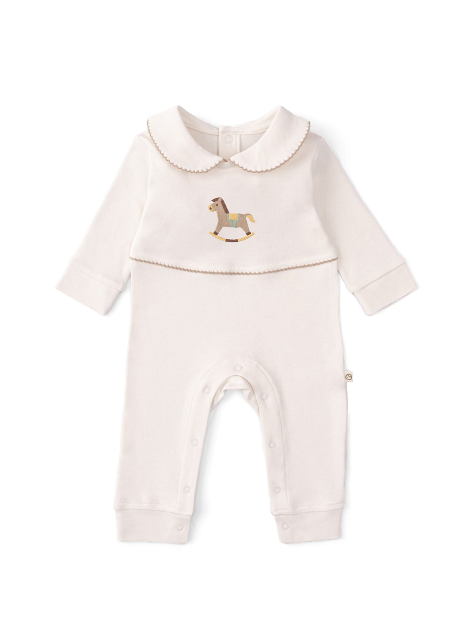 Playtime Tay Nakışlı Organik Pamuk Bebe Yakalı Unisex Bebek Tulum