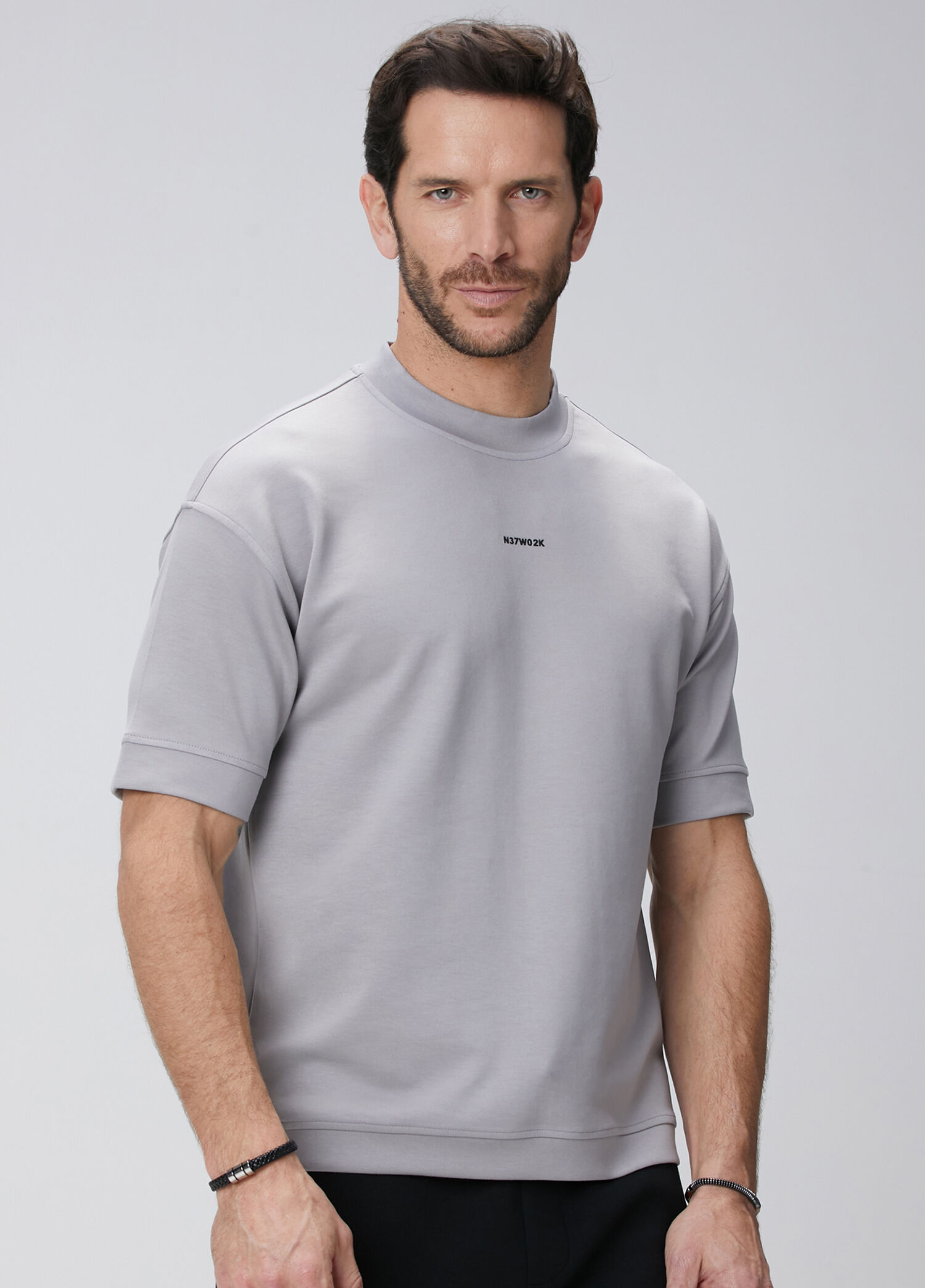 Açık Gri Baskılı Sweatshirt