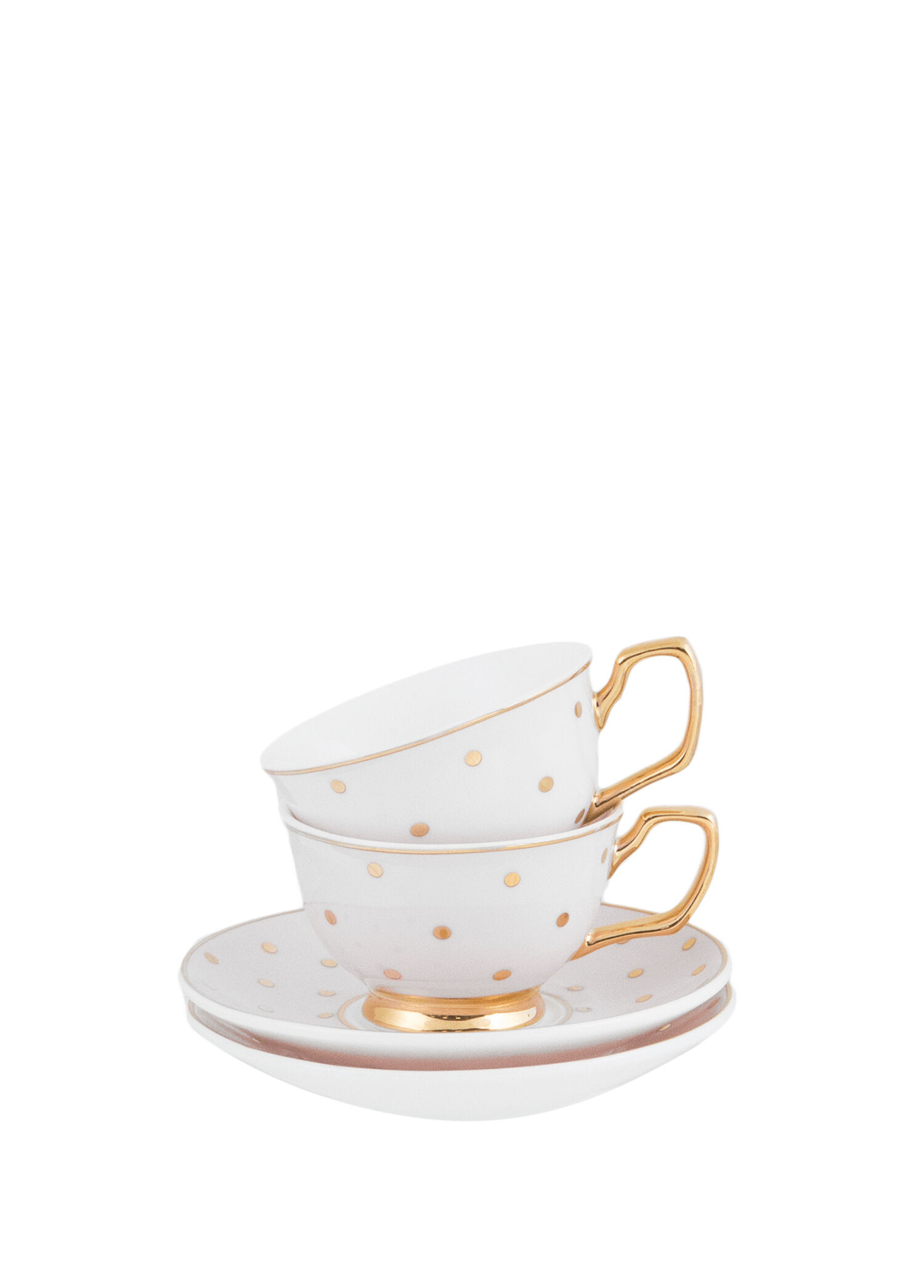 Puantiye Desenli Bone China Gold 2'li Kahve Fincanı