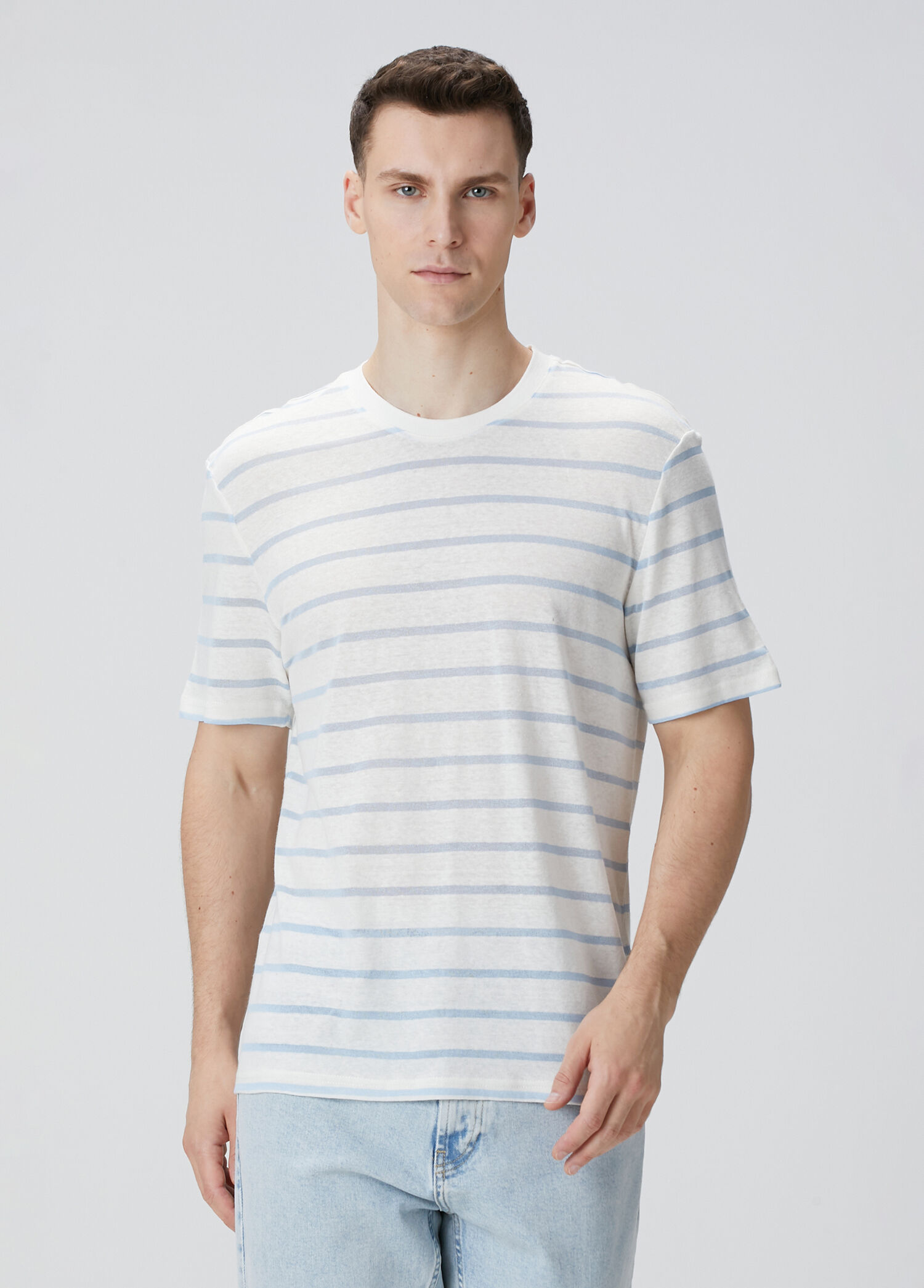 Off-White Blue Linen Blend T-Shirt