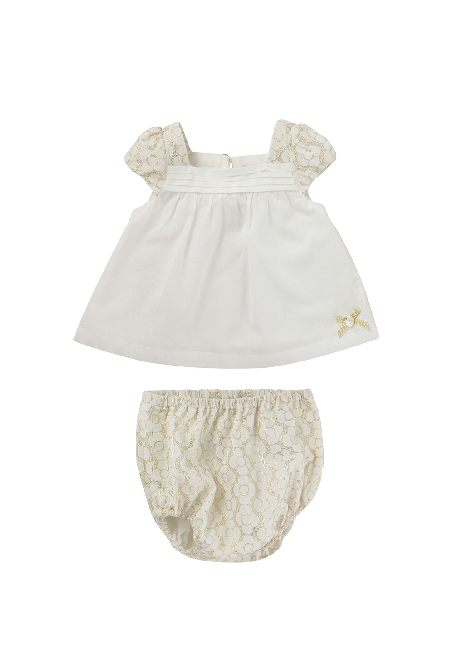Ekru Kısa Kollu Tunik ve Bloomer Kız Bebek 2'li Set
