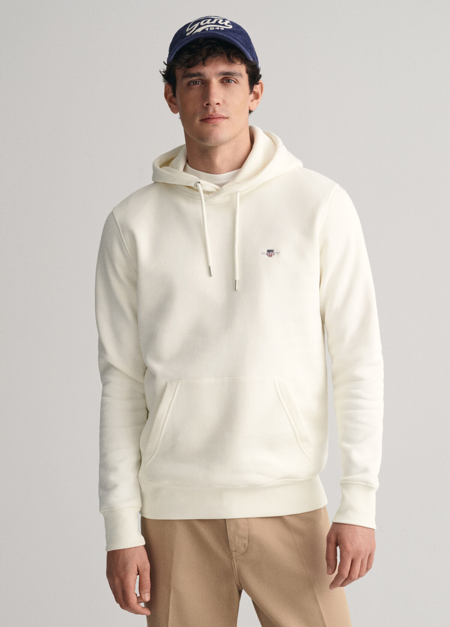 Krem Kapüşonlu Regular Fit Erkek Sweatshirt