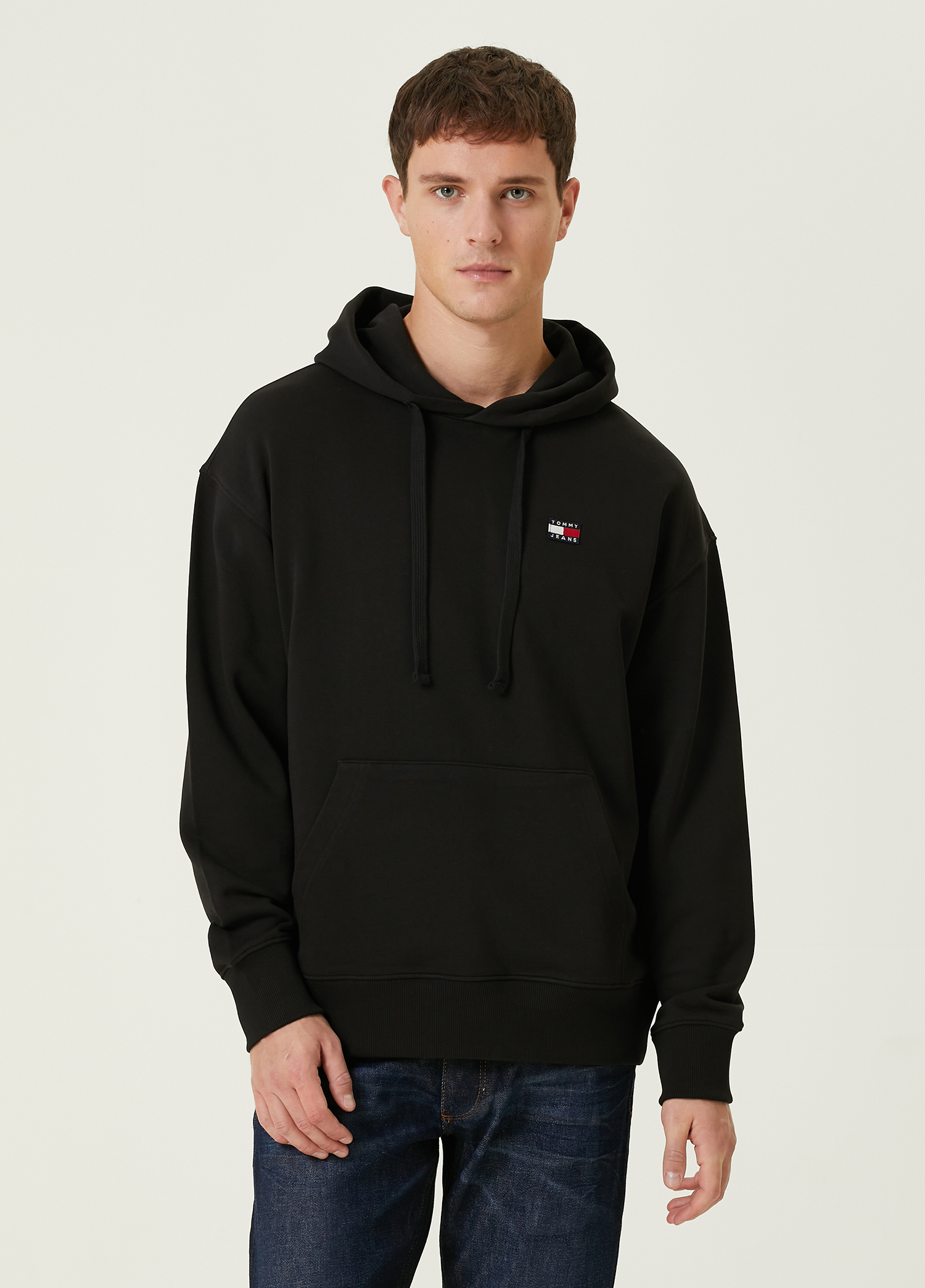 Relaxed Fit Siyah Kapüşonlu Sweatshirt