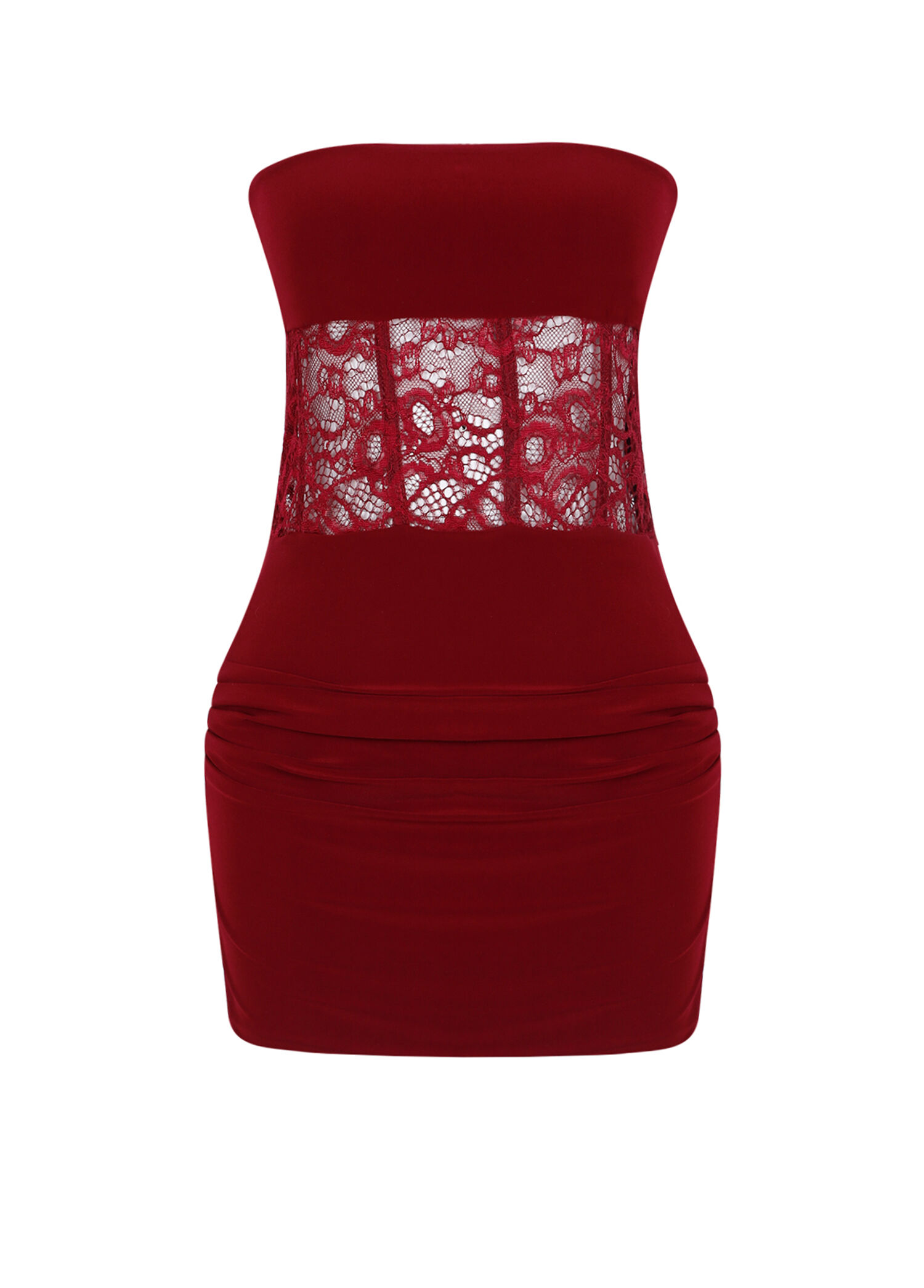 Bordo Dantel Korse Detaylı Mini Kadın Elbise