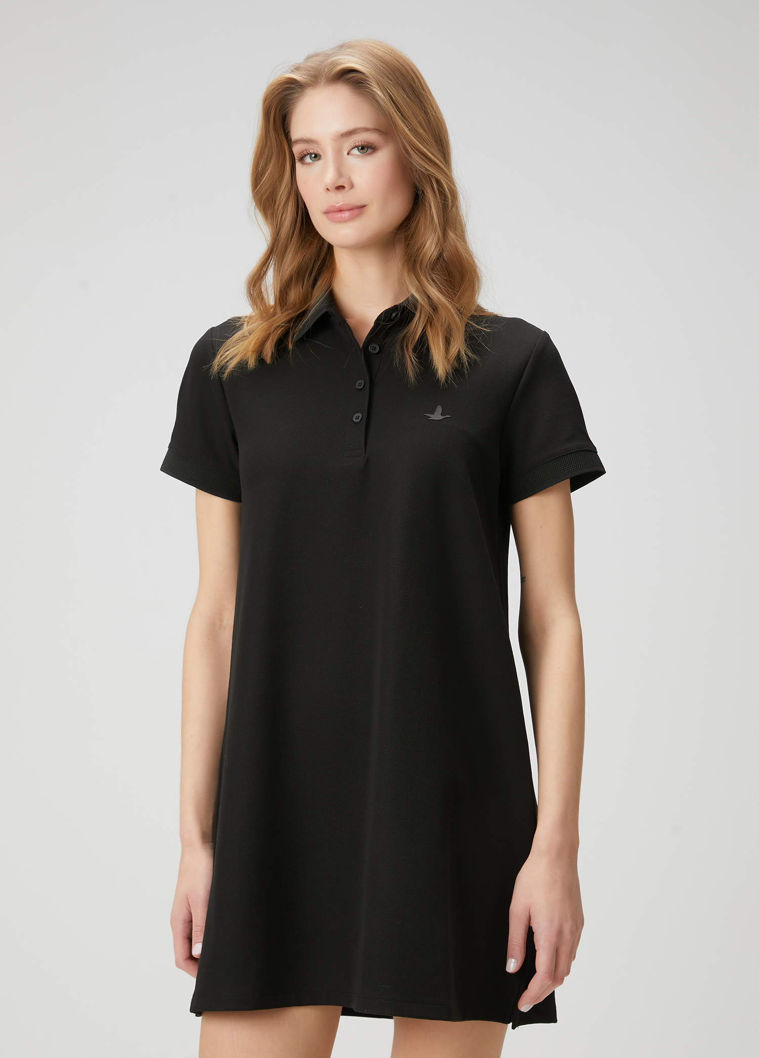 Siyah Polo Yaka Mini Elbise_2